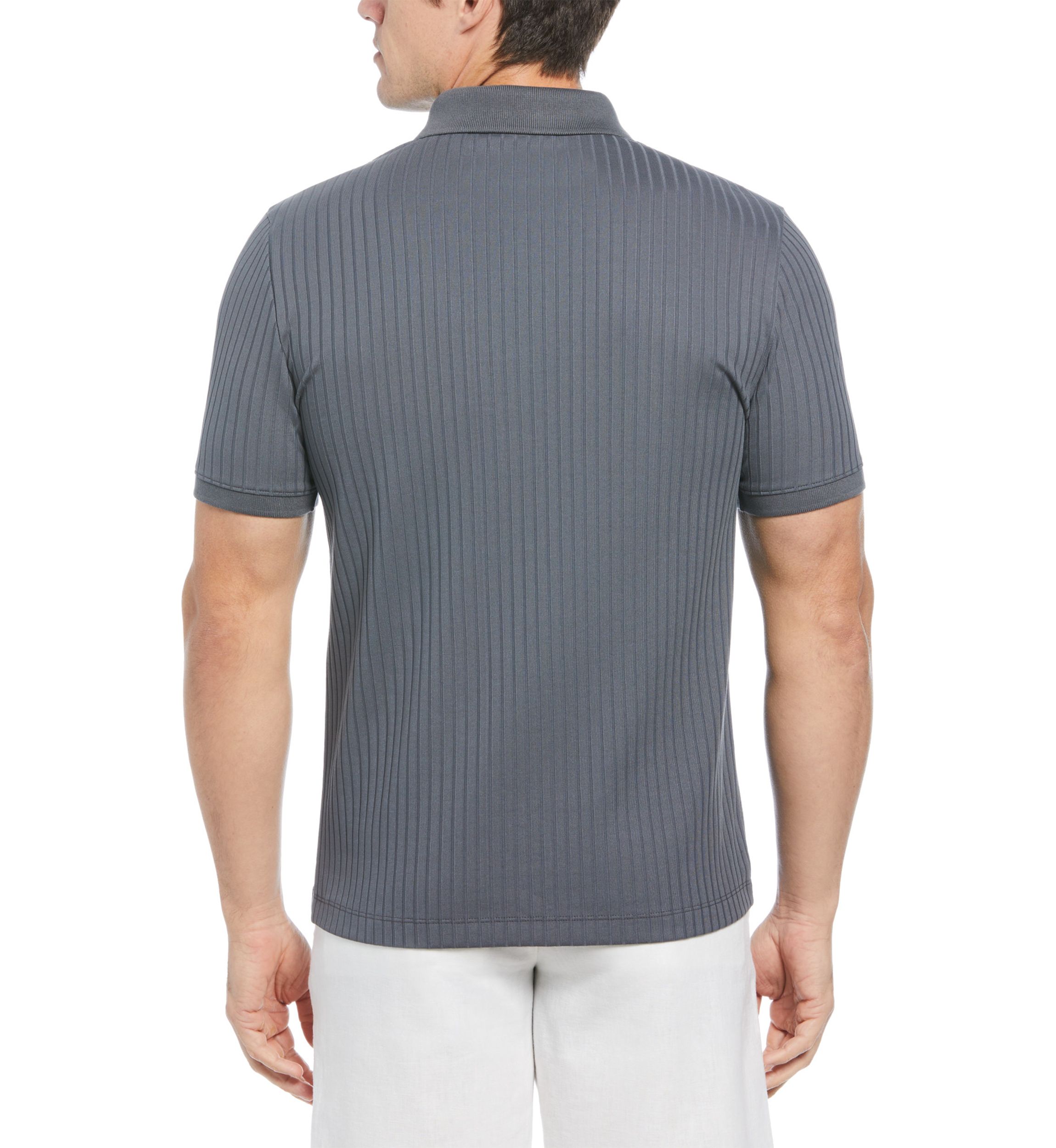 Mens Vertical Ribbed Knit Polo Shirt