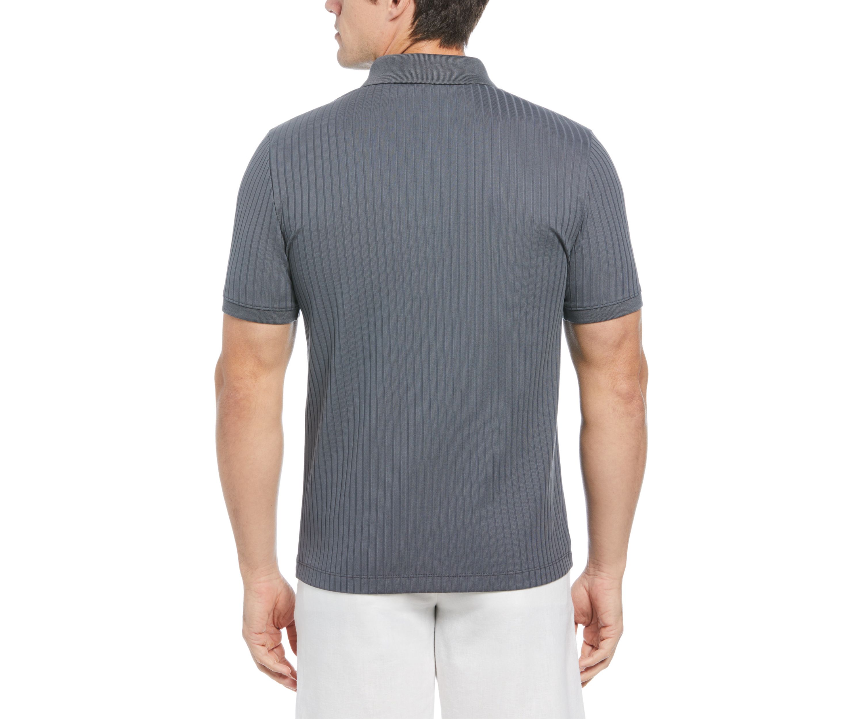 Mens Vertical Ribbed Knit Polo Shirt