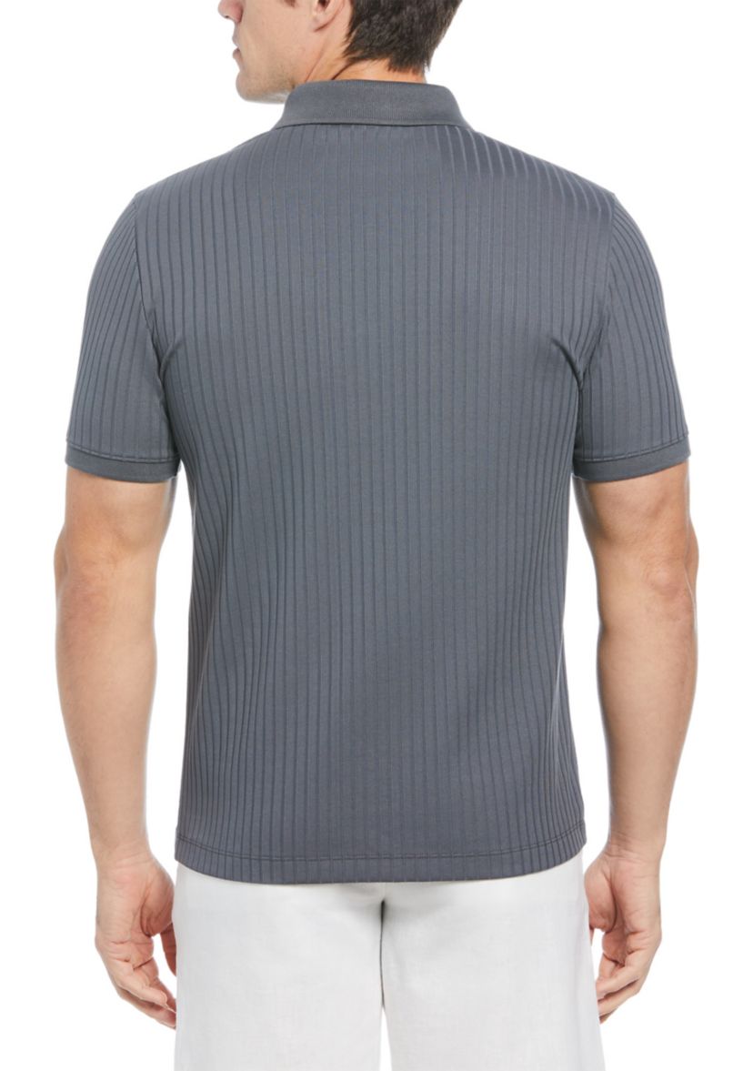 Mens Vertical Ribbed Knit Polo Shirt