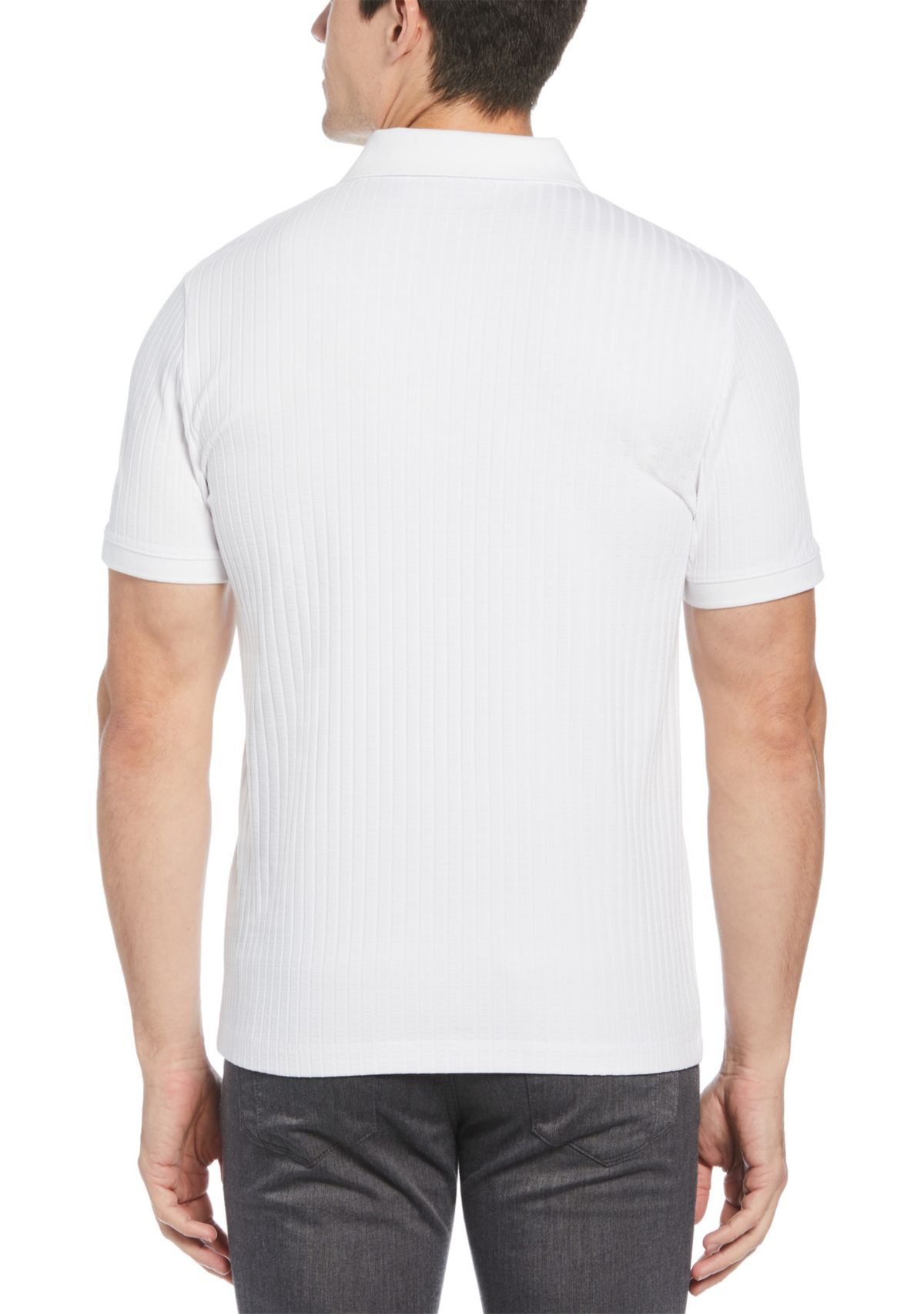 Mens Vertical Ribbed Knit Polo Shirt