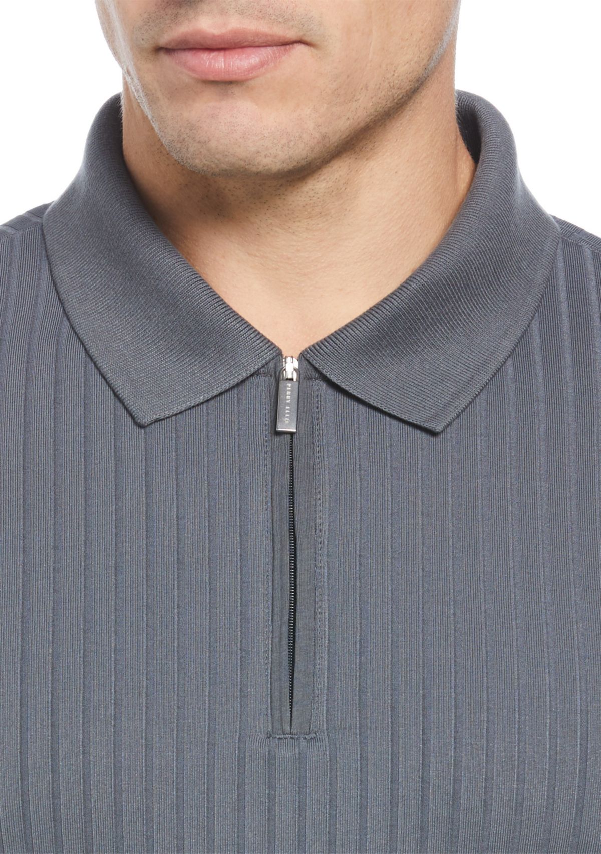 Mens Vertical Ribbed Knit Polo Shirt