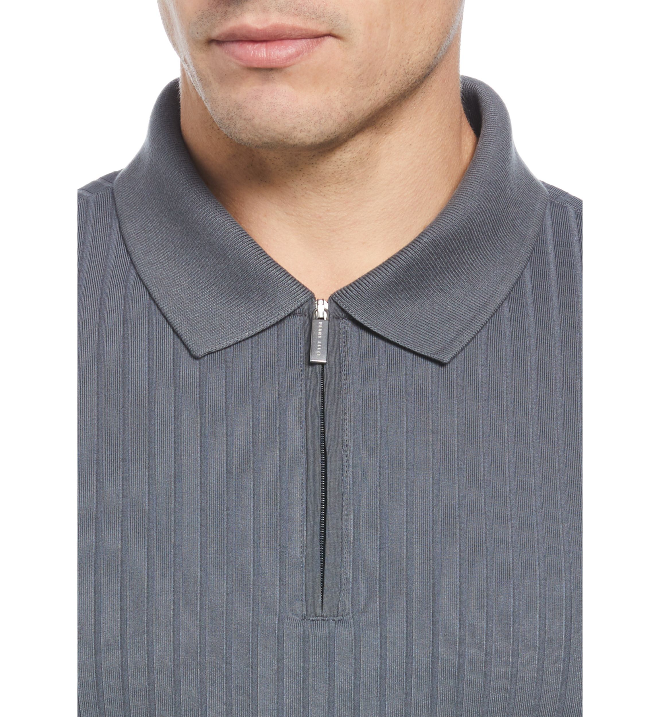 Mens Vertical Ribbed Knit Polo Shirt