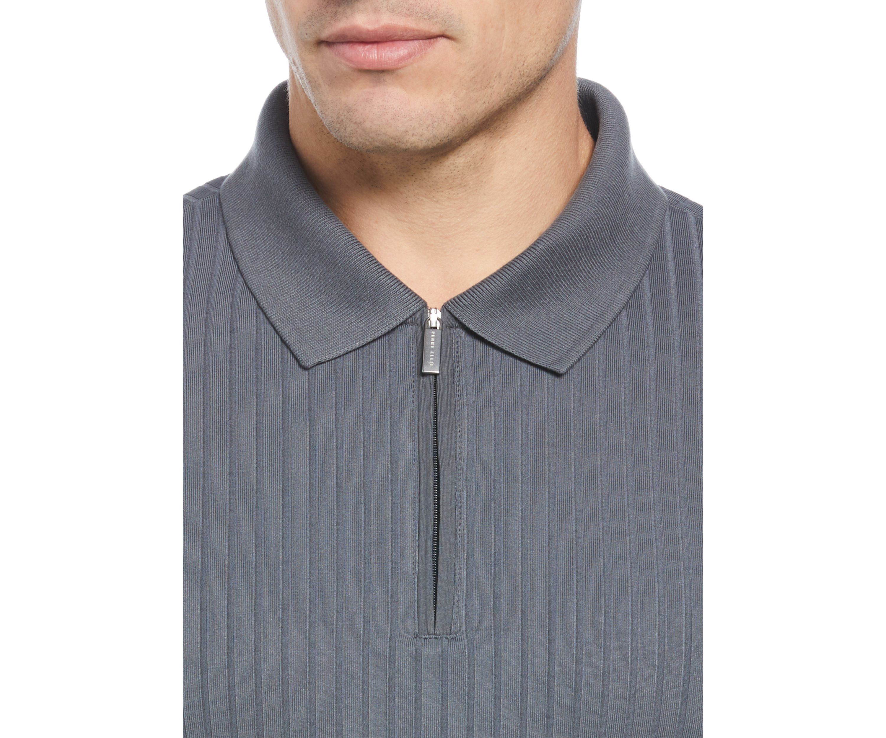 Mens Vertical Ribbed Knit Polo Shirt