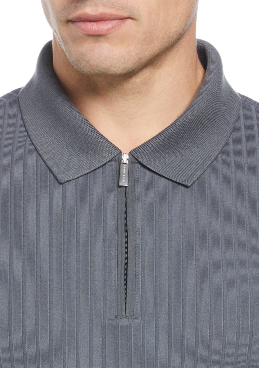 Mens Vertical Ribbed Knit Polo Shirt