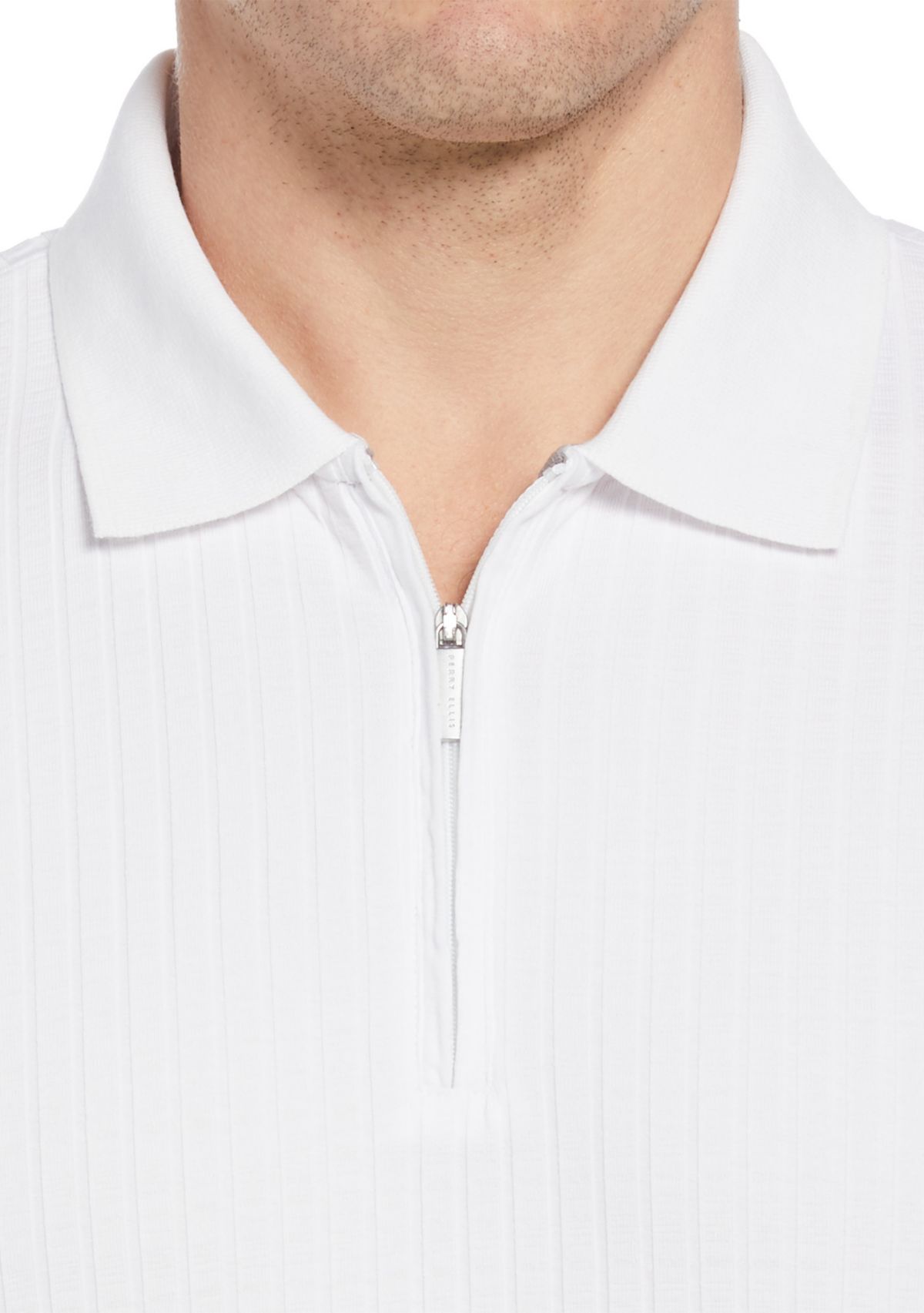 Mens Vertical Ribbed Knit Polo Shirt