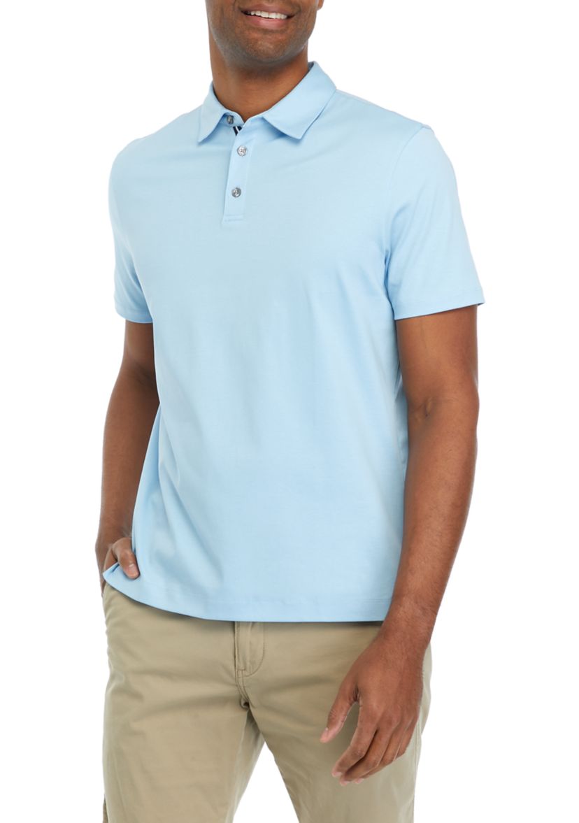 Mens Interlock Solid Short Sleeve Polo Shirt
