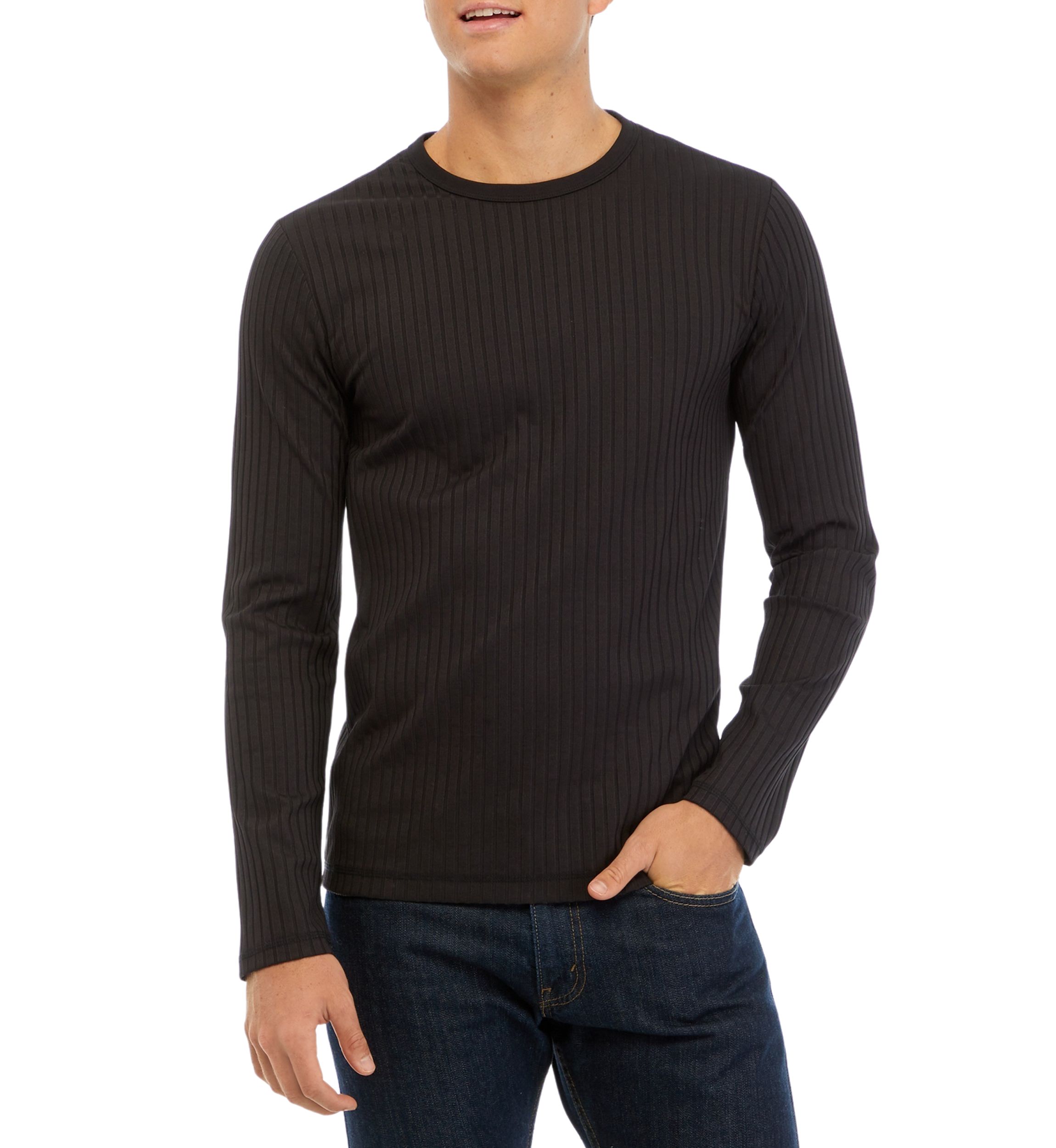 Long Sleeve Vertical Rib Crew Neck T-Shirt 