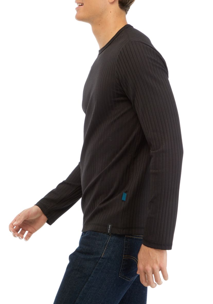Long Sleeve Vertical Rib Crew Neck T-Shirt 