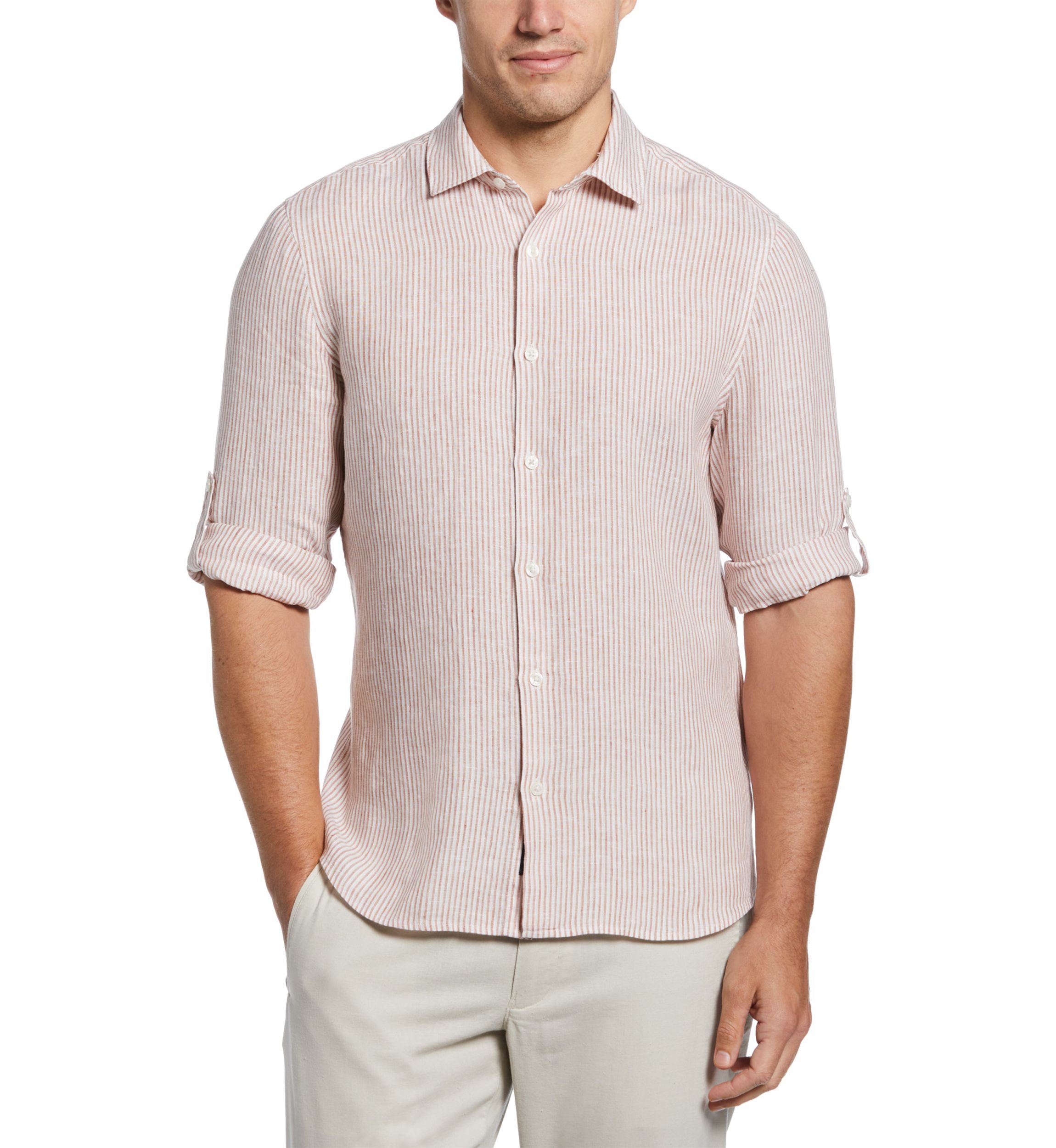 Mens Long Sleeve Tri Stripe Linen Shirt