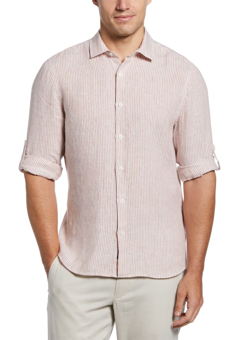 Mens Long Sleeve Tri Stripe Linen Shirt