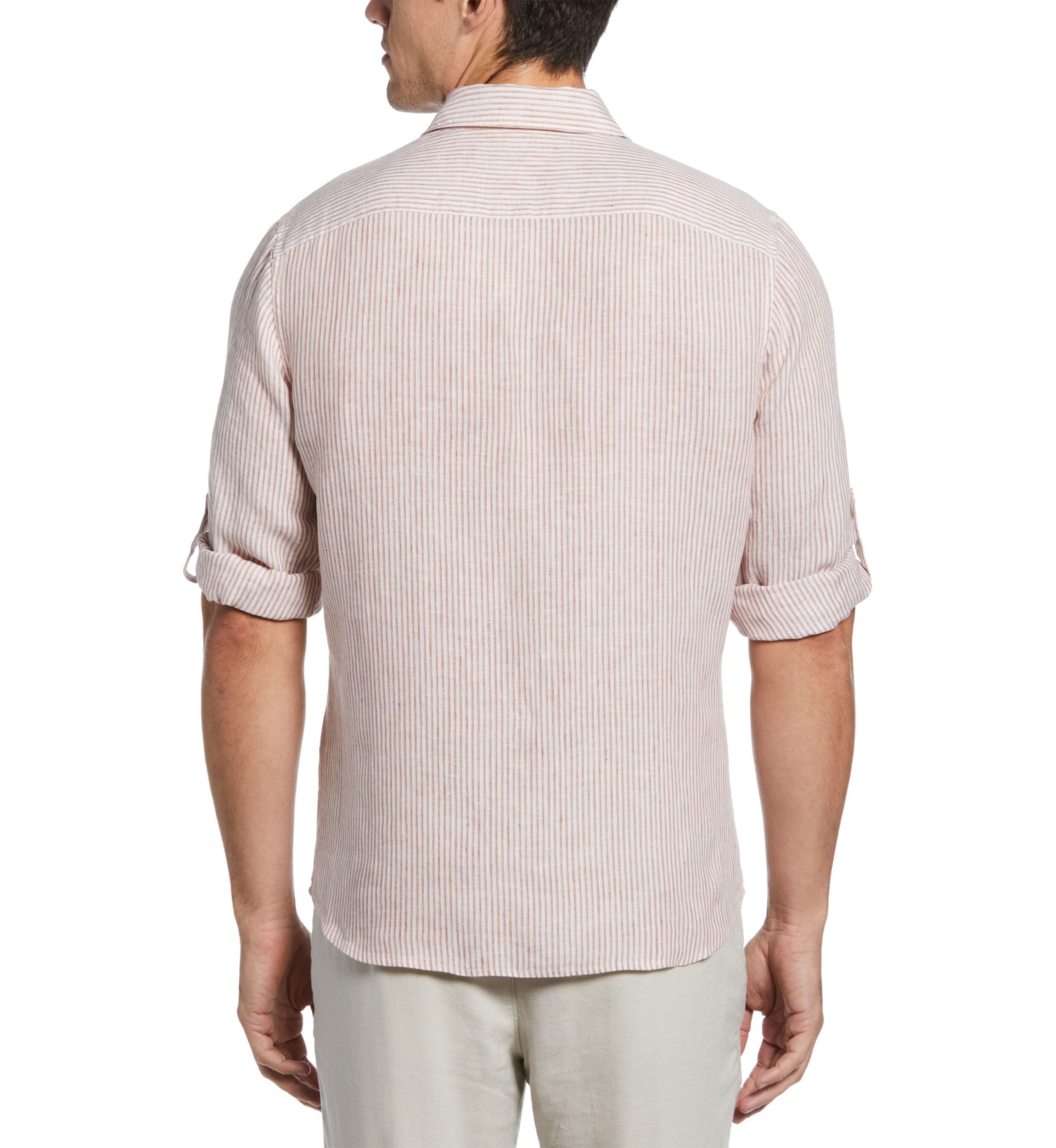 Mens Long Sleeve Tri Stripe Linen Shirt