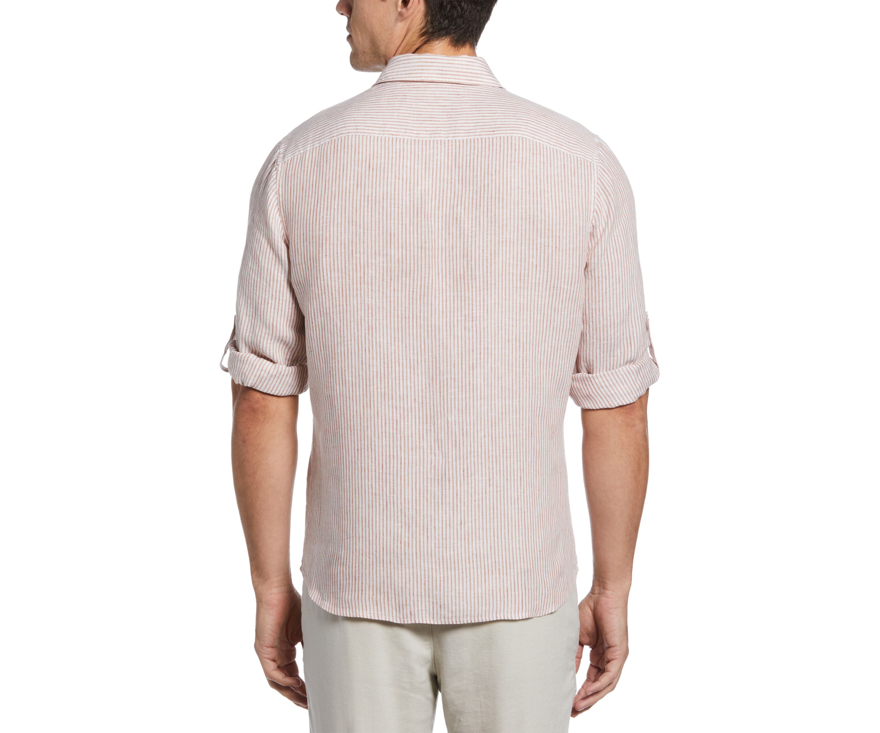 Mens Long Sleeve Tri Stripe Linen Shirt
