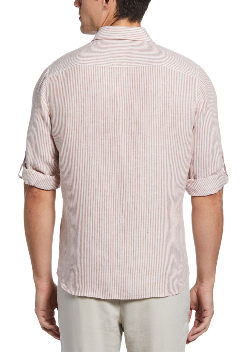 Mens Long Sleeve Tri Stripe Linen Shirt