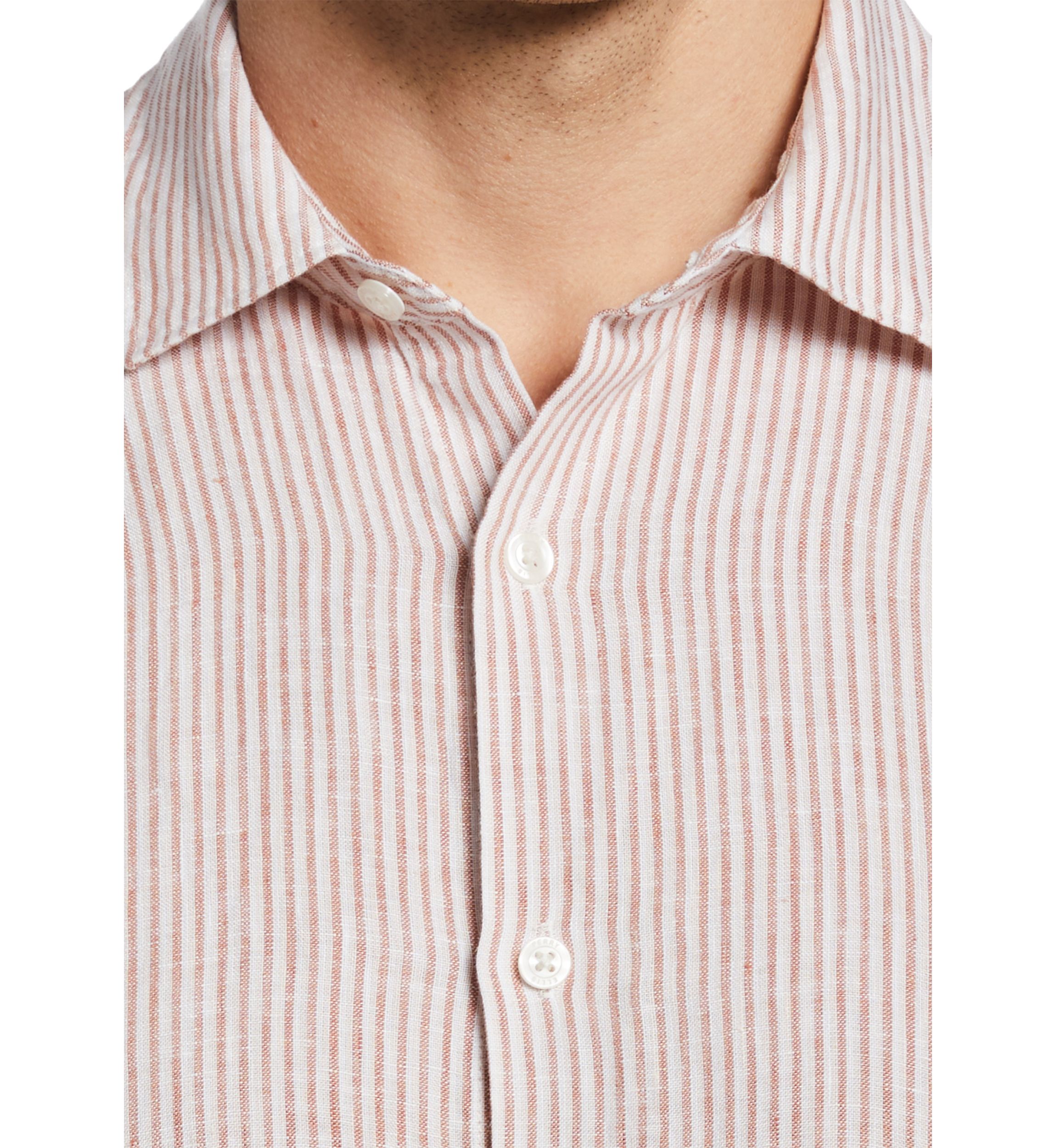 Mens Long Sleeve Tri Stripe Linen Shirt