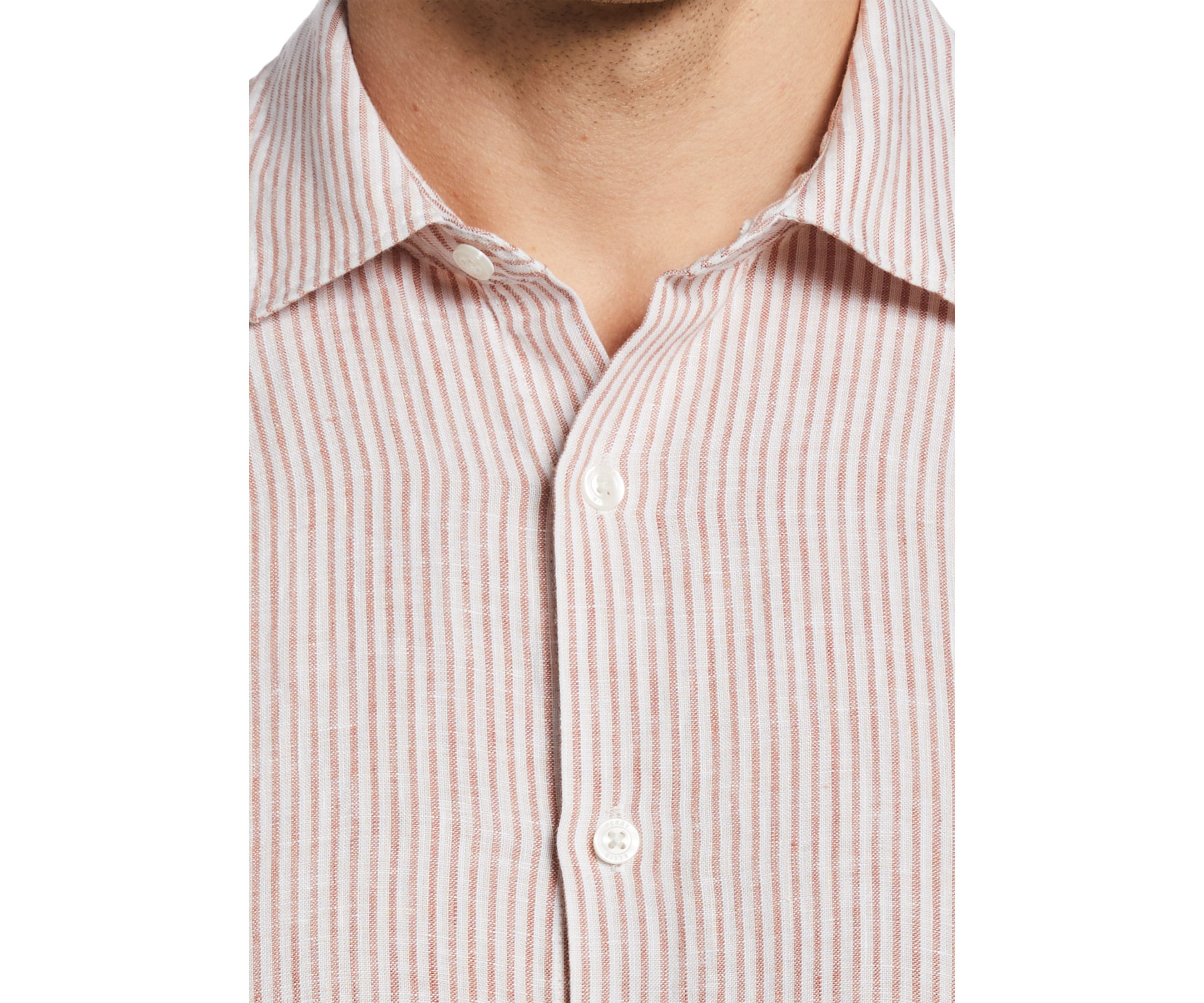 Mens Long Sleeve Tri Stripe Linen Shirt