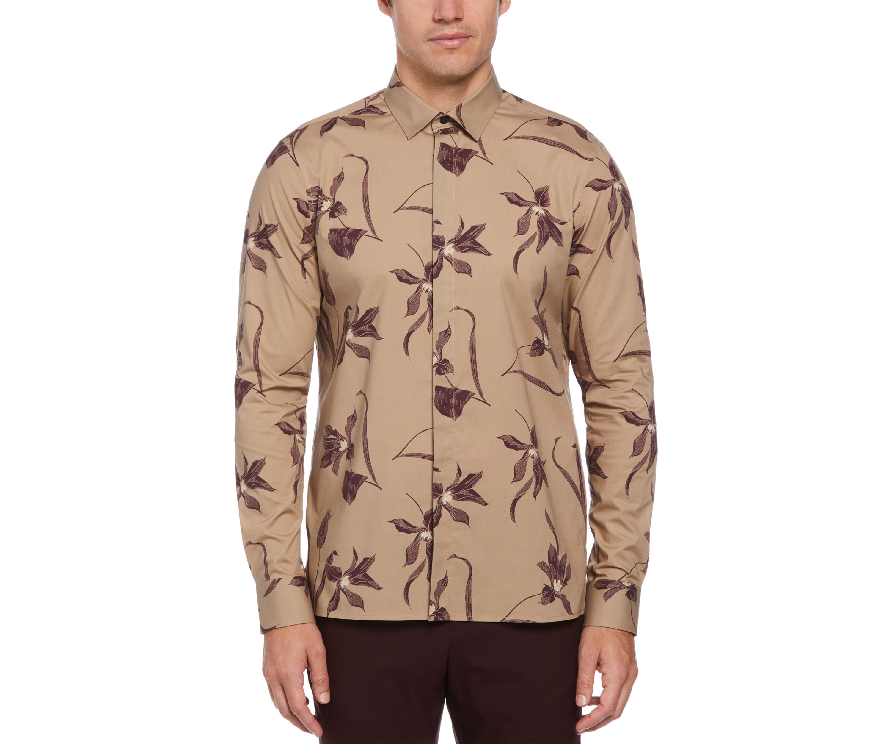 Mens Floral Print Long Sleeve Button Down Shirt