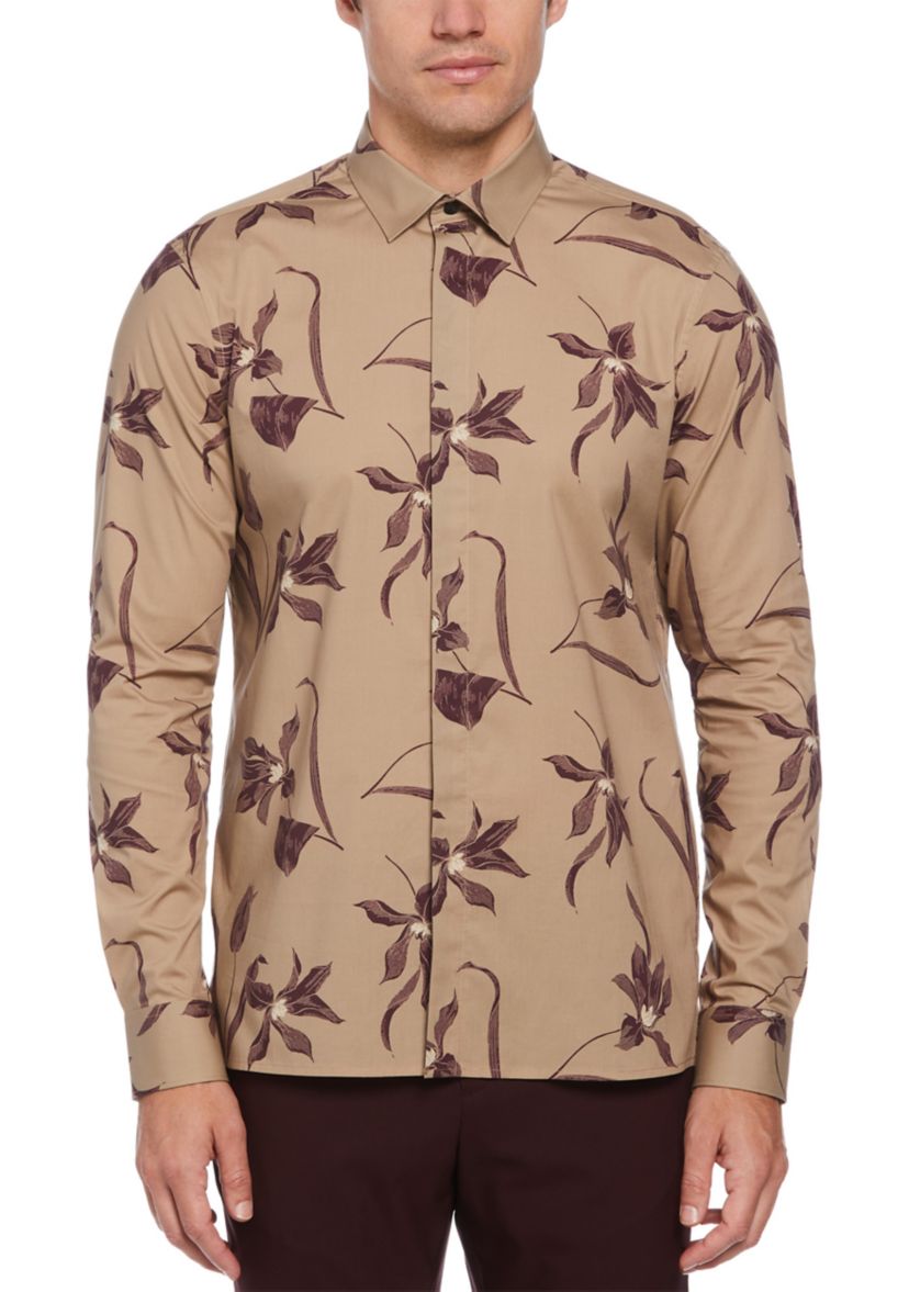 Mens Floral Print Long Sleeve Button Down Shirt