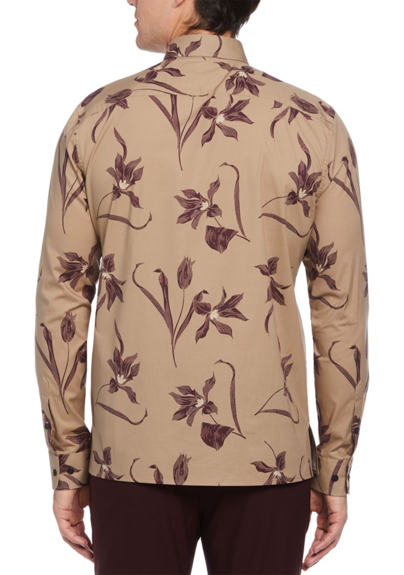 Mens Floral Print Long Sleeve Button Down Shirt