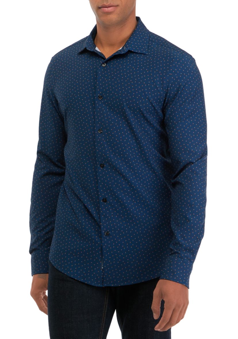 Mens Long Sleeve Block Dots Print Shirt