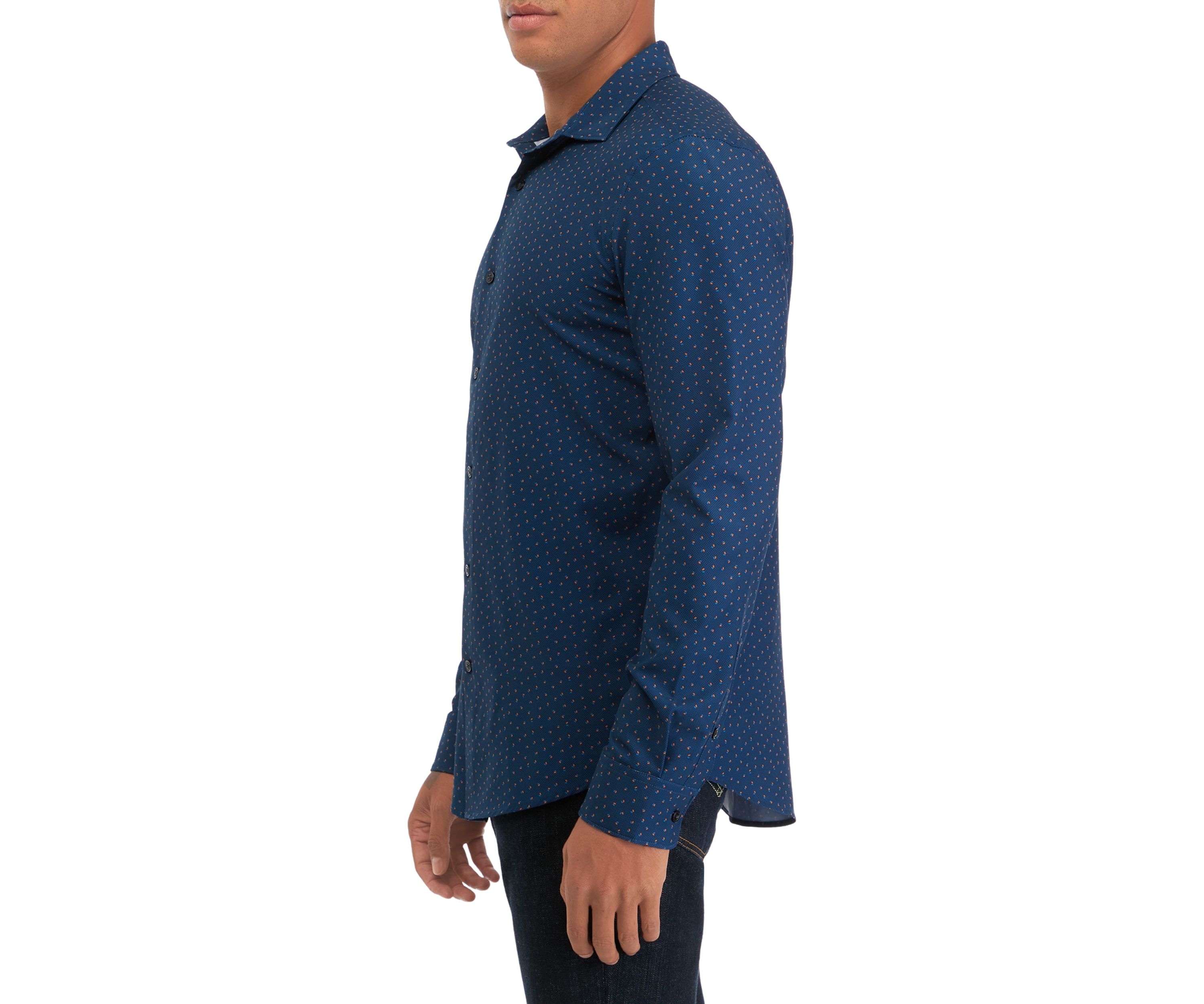 Mens Long Sleeve Block Dots Print Shirt