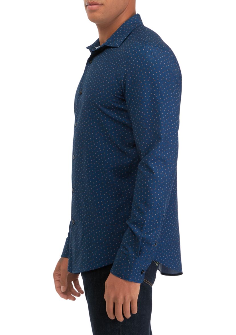 Mens Long Sleeve Block Dots Print Shirt
