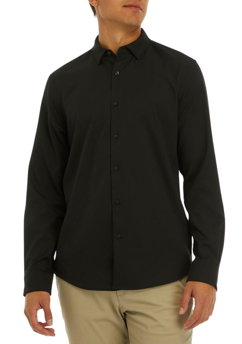 Mens Solid Long Sleeve Button Down Shirt