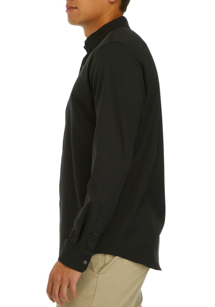 Mens Solid Long Sleeve Button Down Shirt