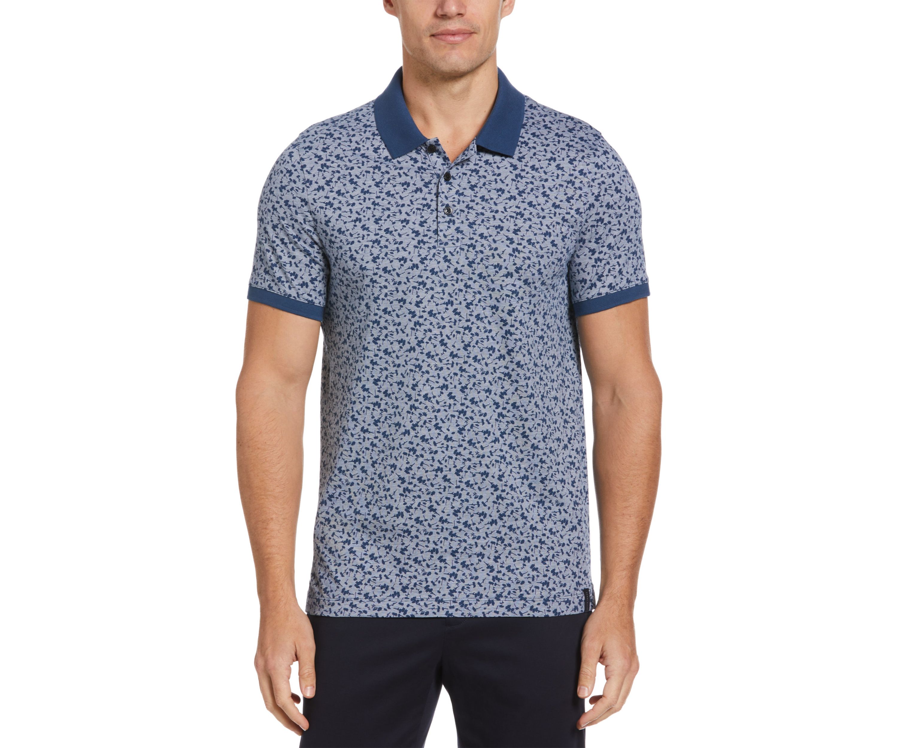 Mens Short Sleeve Floral Printed Collar Polo Shirt