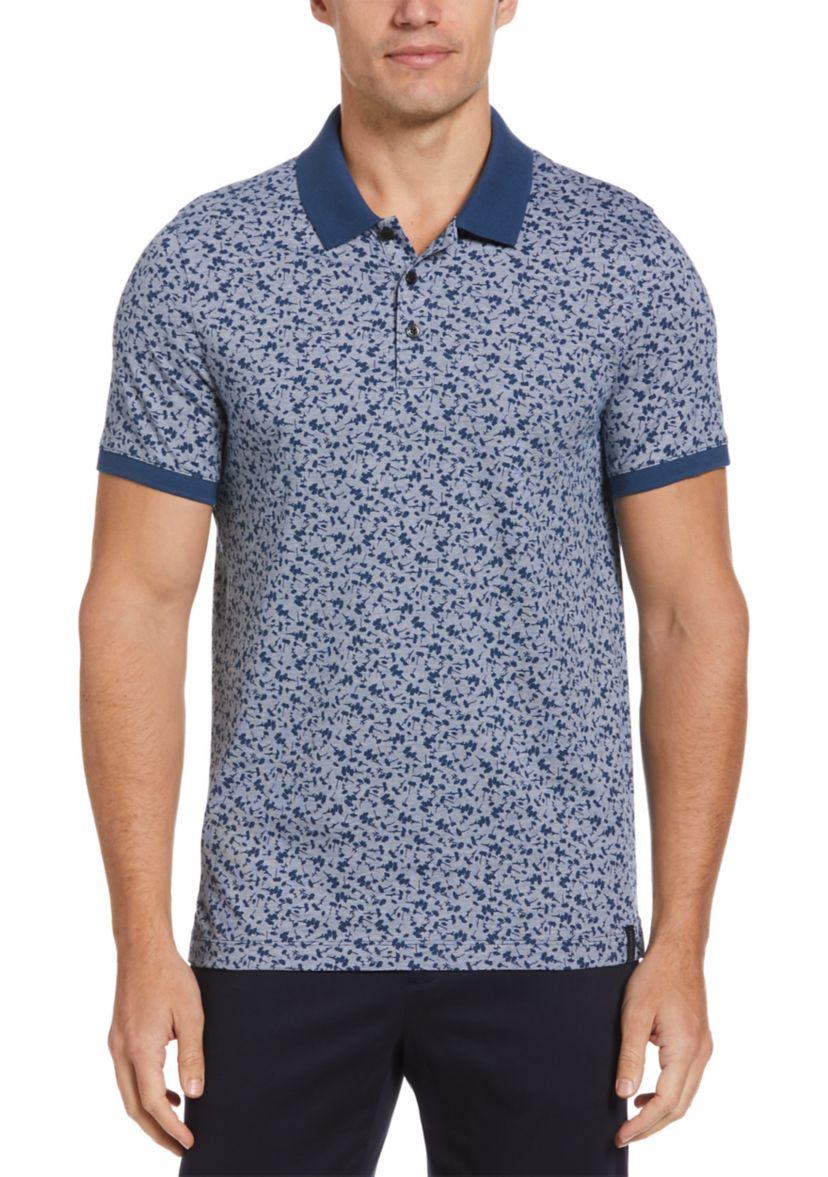 Mens Short Sleeve Floral Printed Collar Polo Shirt