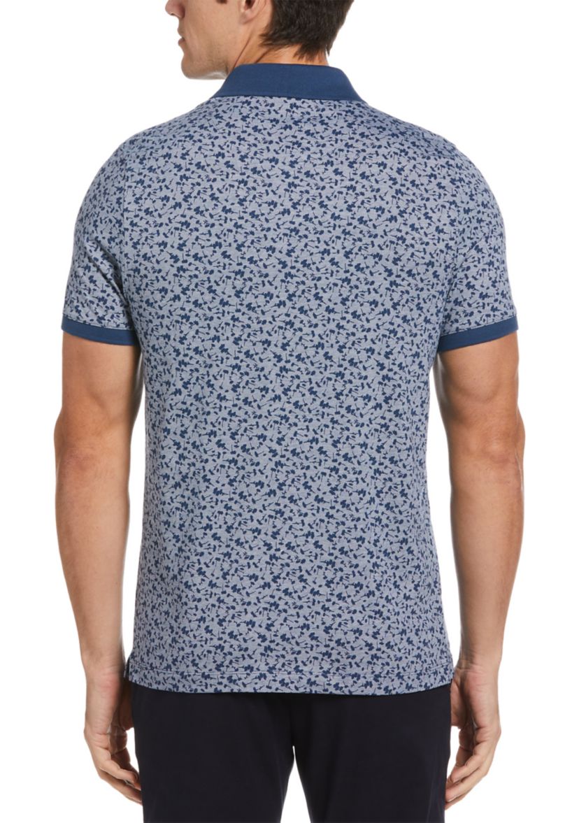 Mens Short Sleeve Floral Printed Collar Polo Shirt