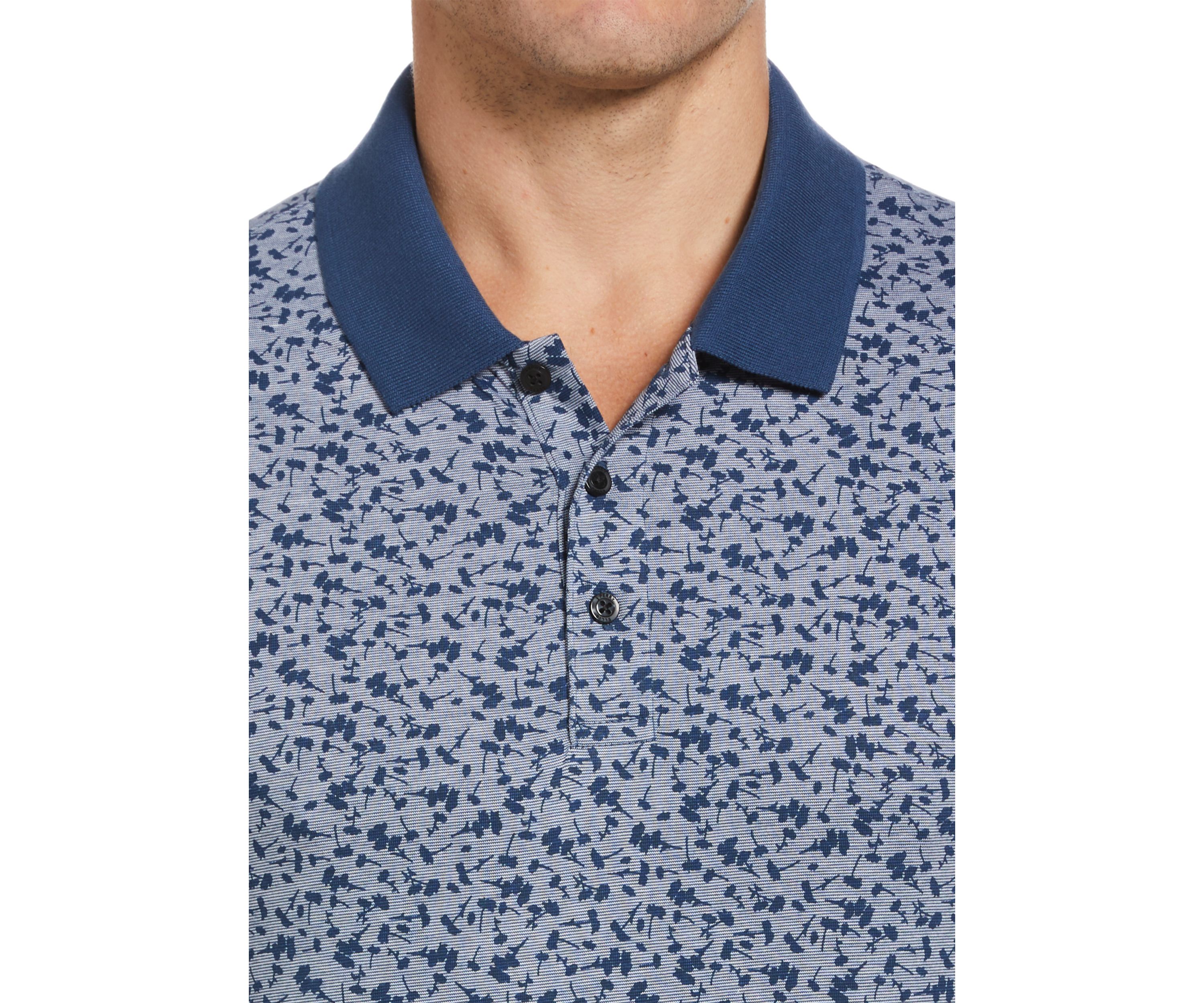 Mens Short Sleeve Floral Printed Collar Polo Shirt