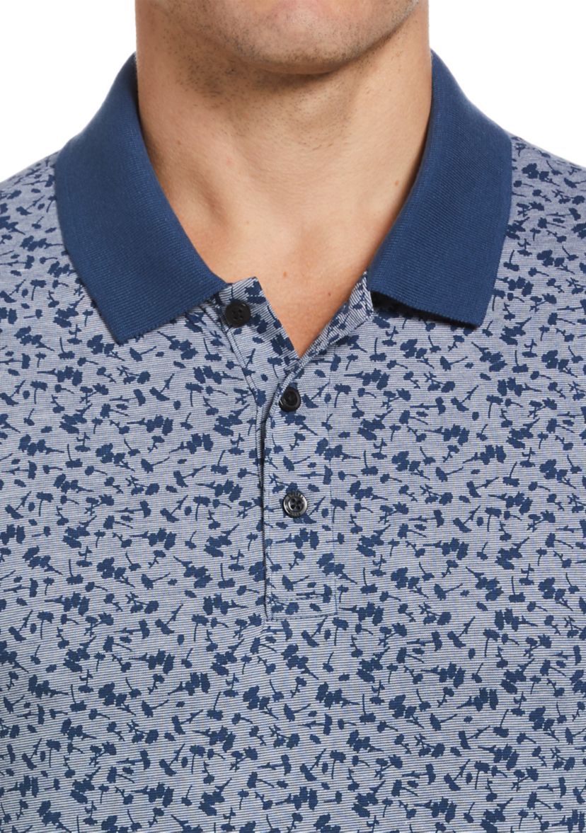 Mens Short Sleeve Floral Printed Collar Polo Shirt
