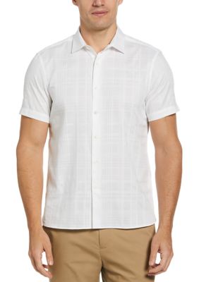 Perry Ellis Men's Short Sleeve Sateen Plaid Shirt