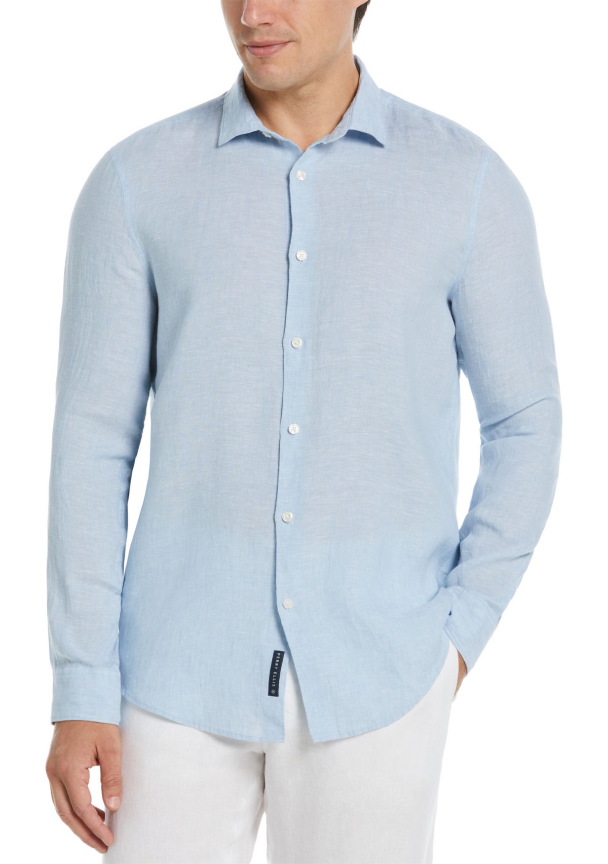 Mens Long Sleeve Solid Linen Woven Button Down Shirt