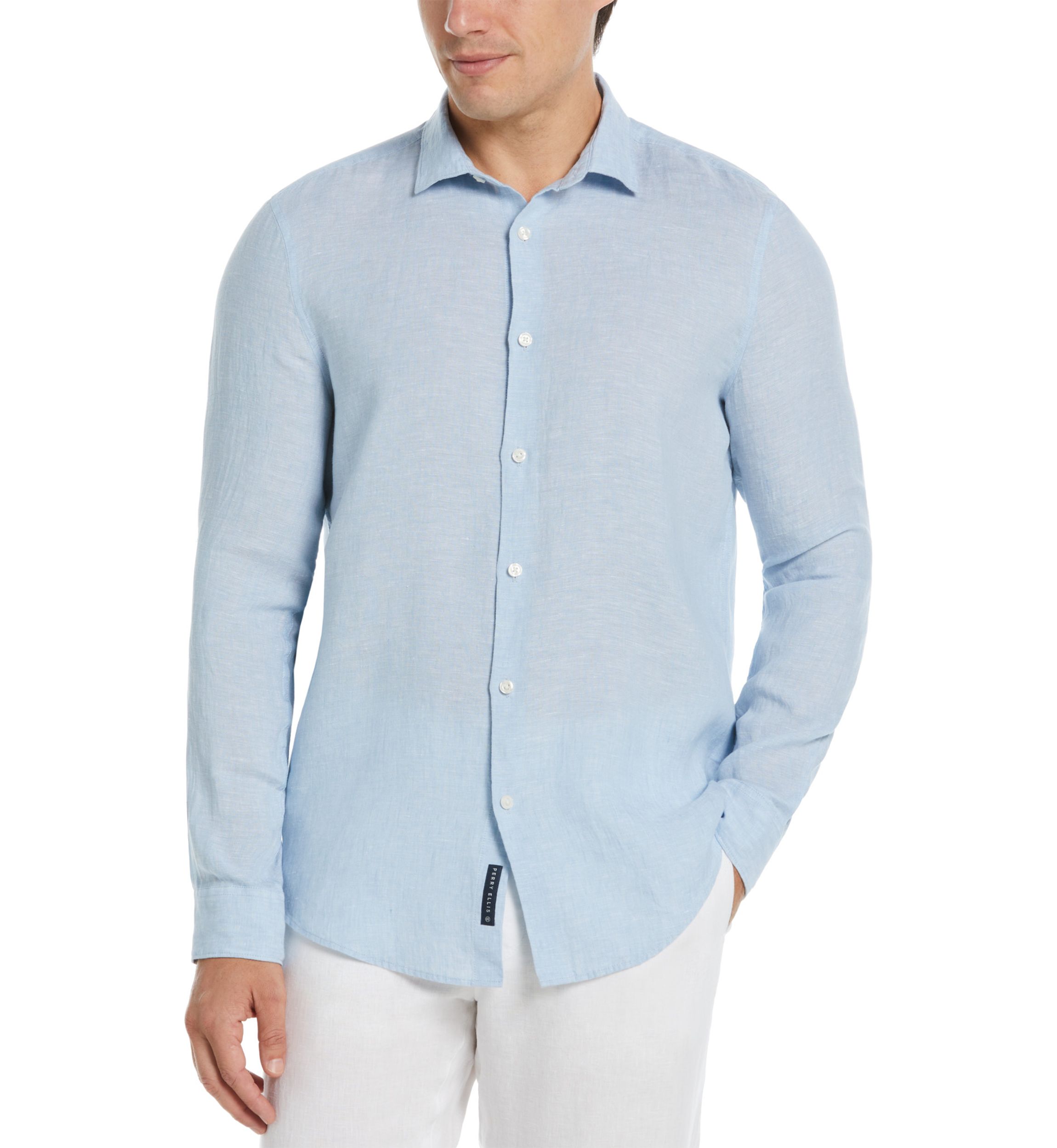 Mens Long Sleeve Solid Linen Woven Button Down Shirt