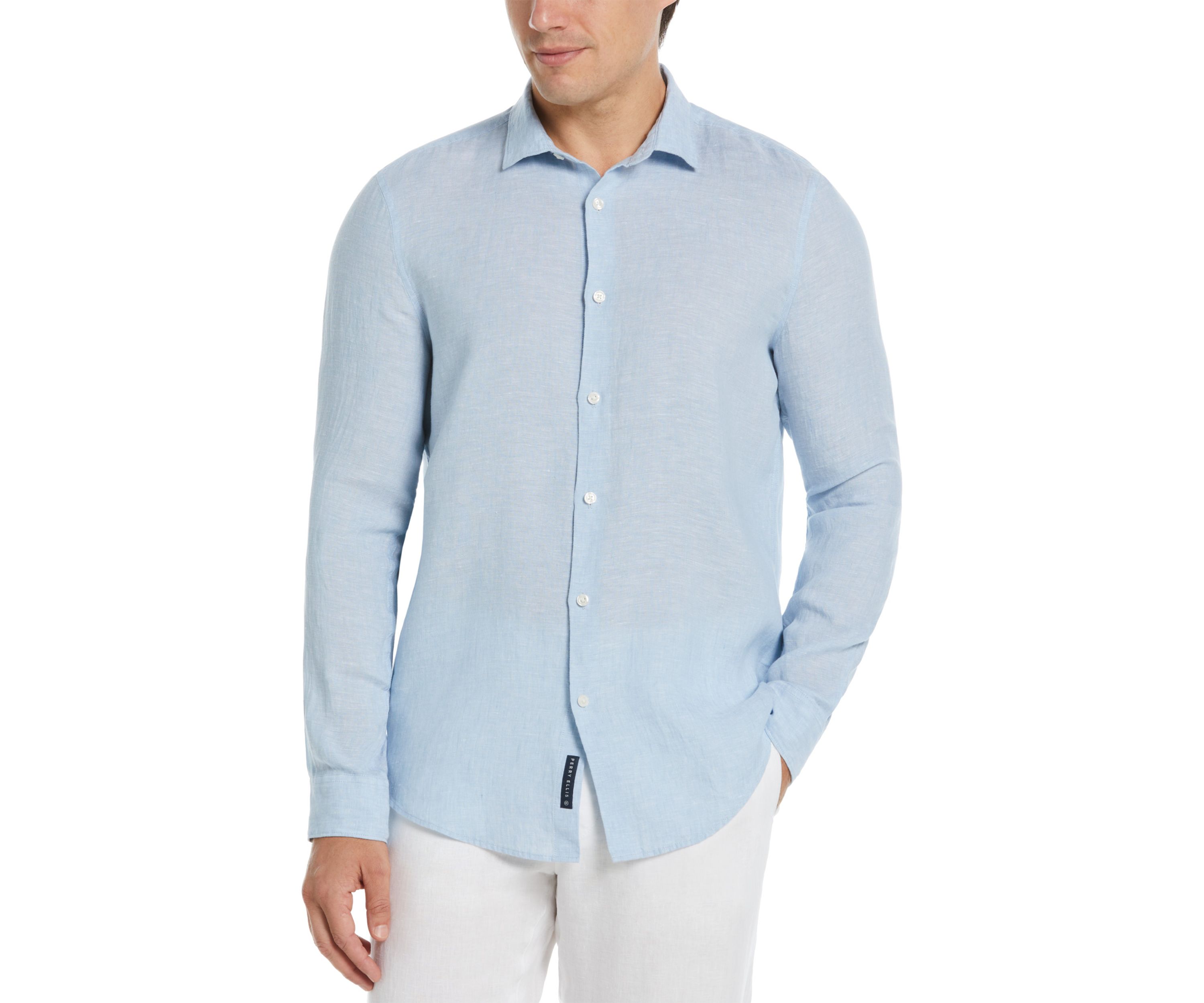 Mens Long Sleeve Solid Linen Woven Button Down Shirt