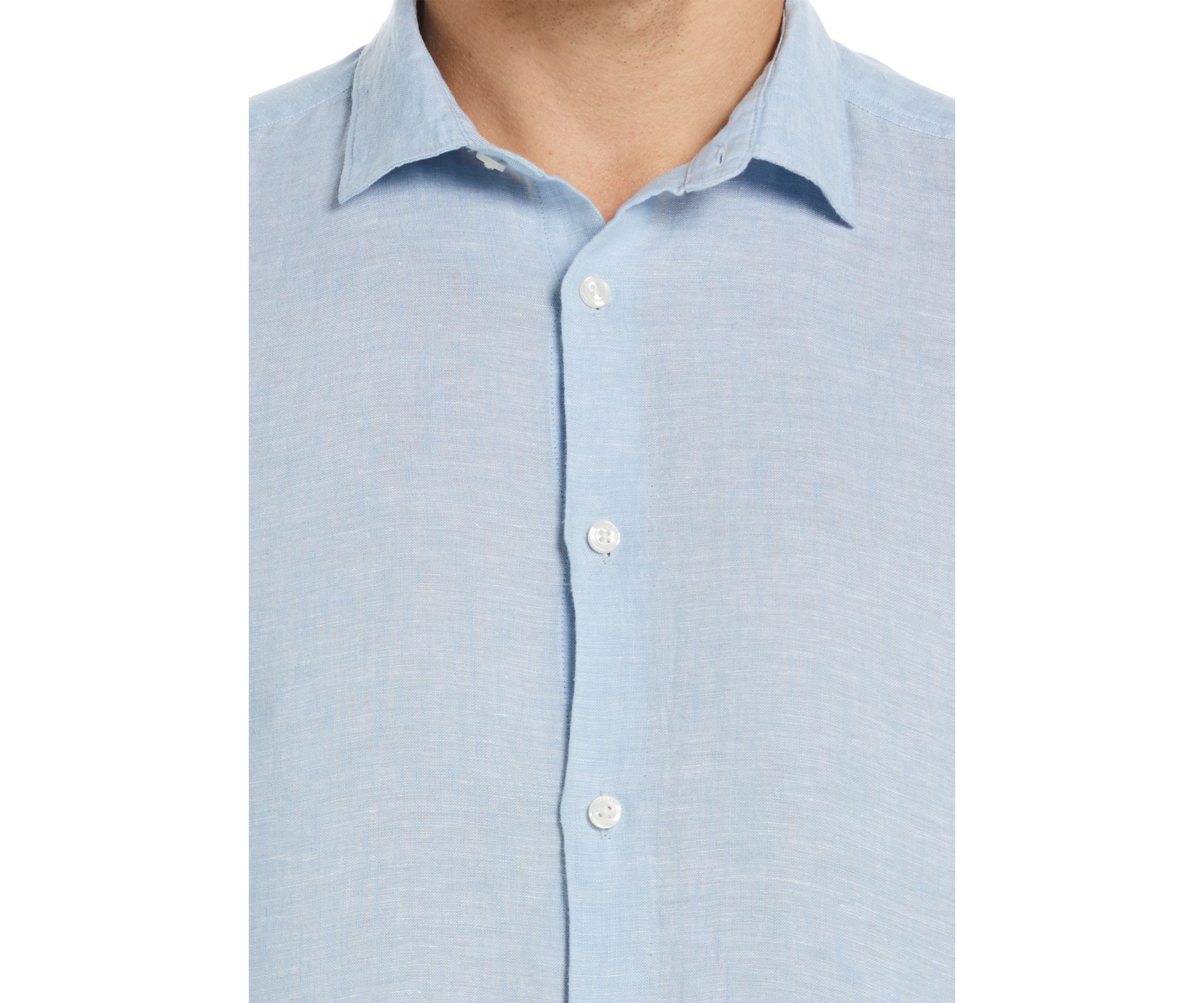 Mens Long Sleeve Solid Linen Woven Button Down Shirt