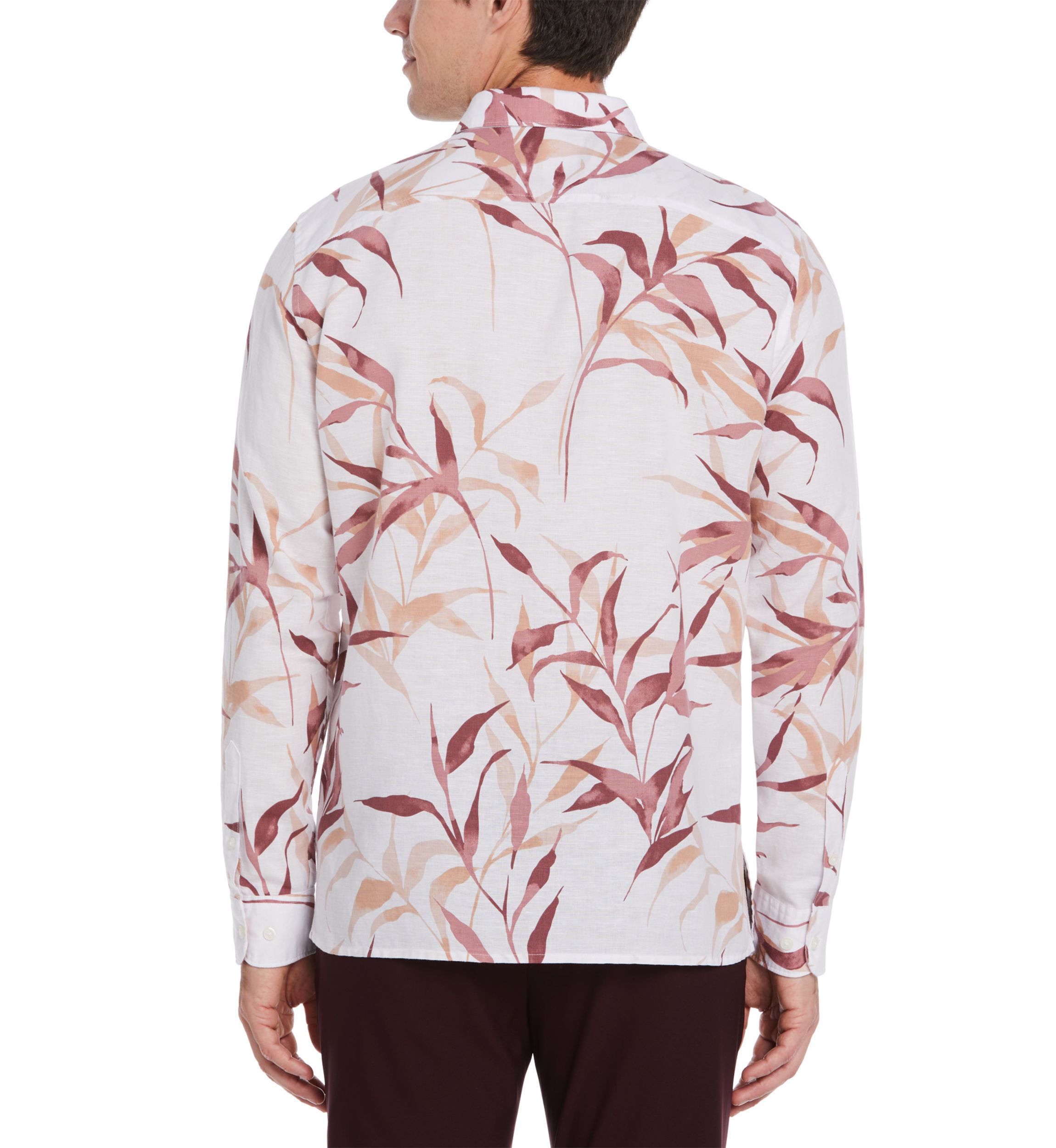 Mens Long Sleeve Linen Floral Printed Woven Button Down Shirt