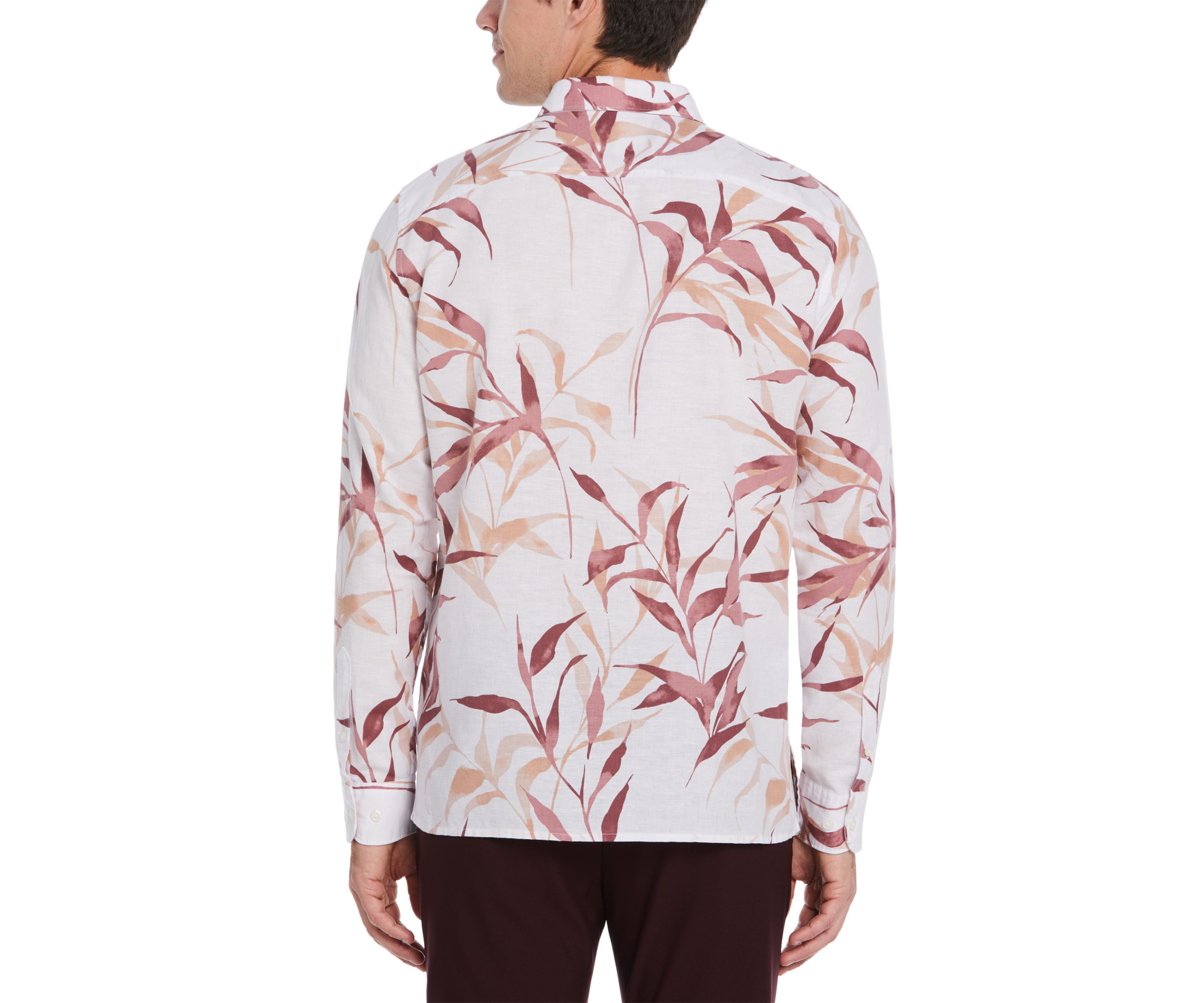 Mens Long Sleeve Linen Floral Printed Woven Button Down Shirt