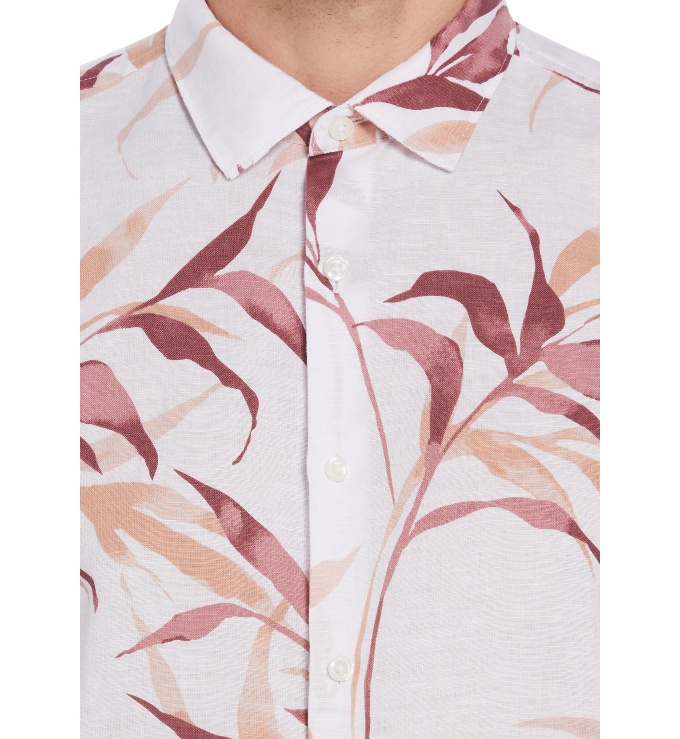 Mens Long Sleeve Linen Floral Printed Woven Button Down Shirt