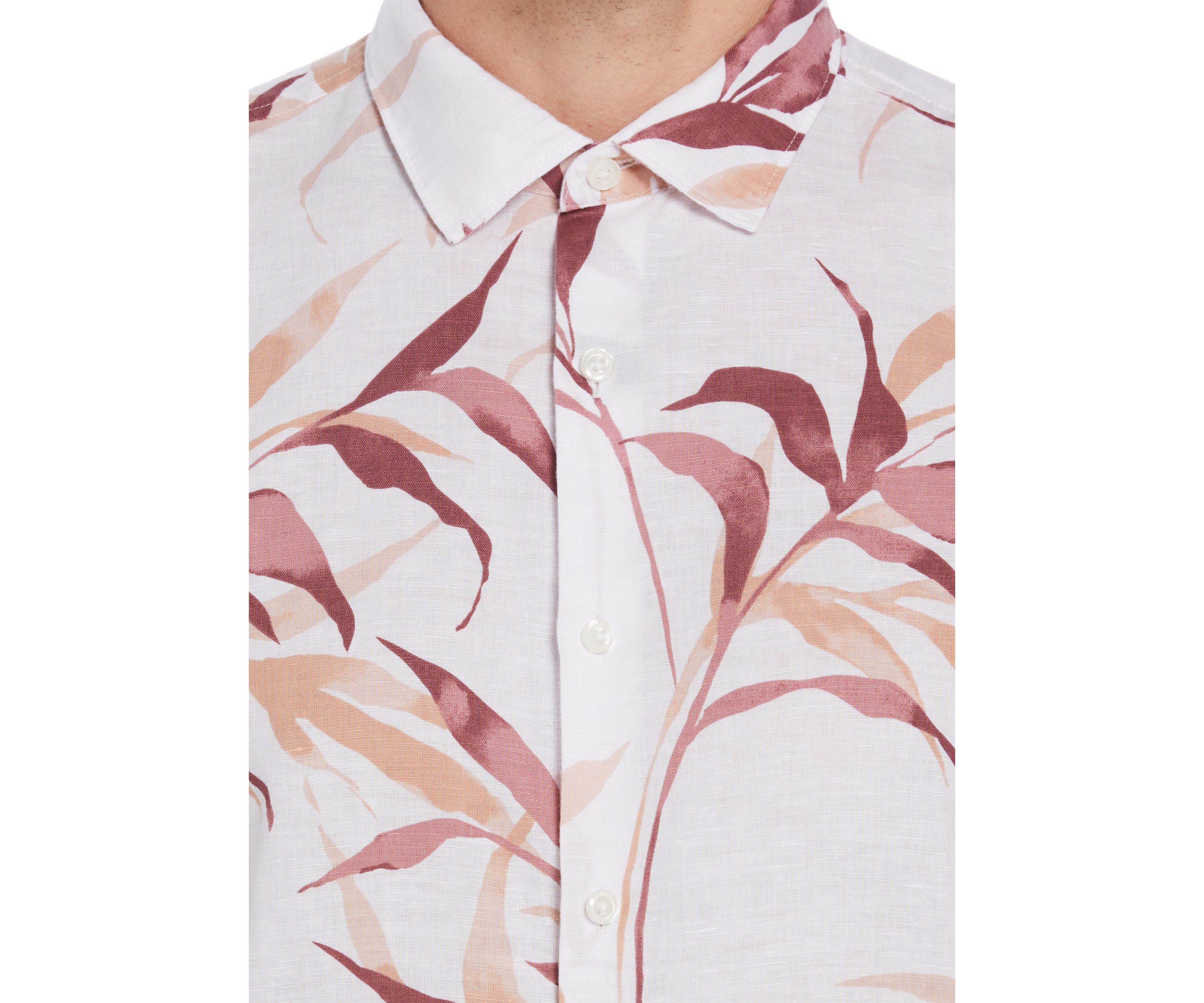 Mens Long Sleeve Linen Floral Printed Woven Button Down Shirt