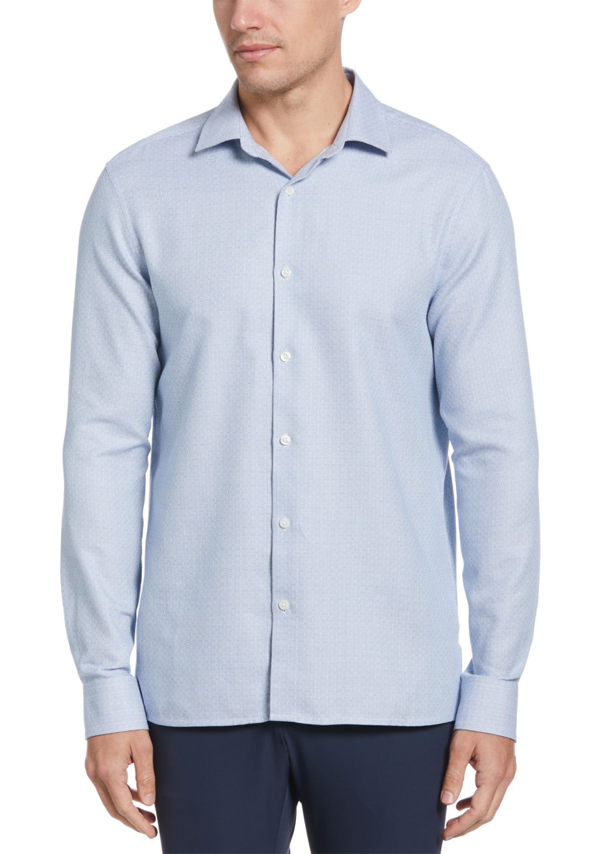Mens Long Sleeve Jacquard Solid Shirt