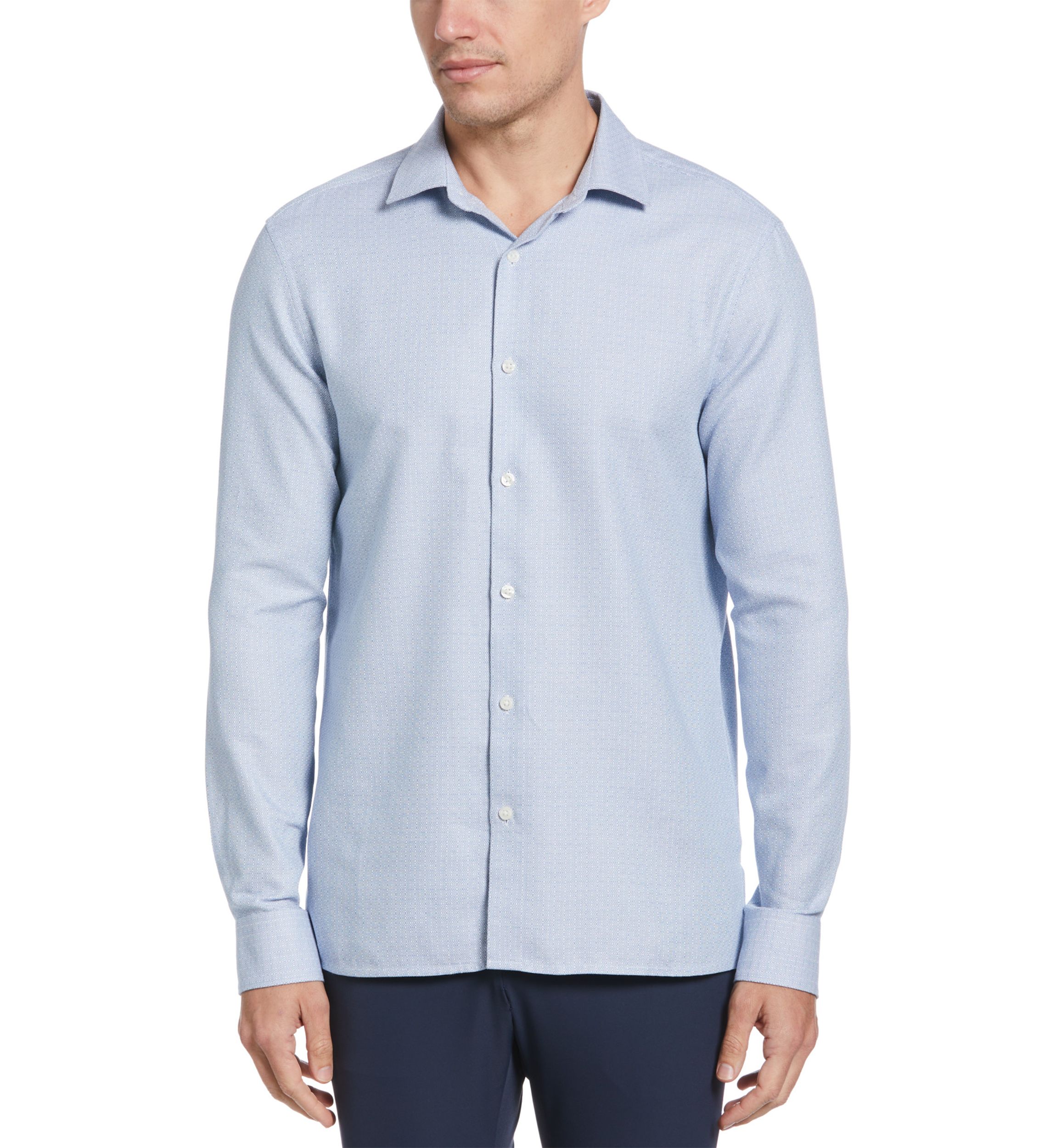 Mens Long Sleeve Jacquard Solid Shirt
