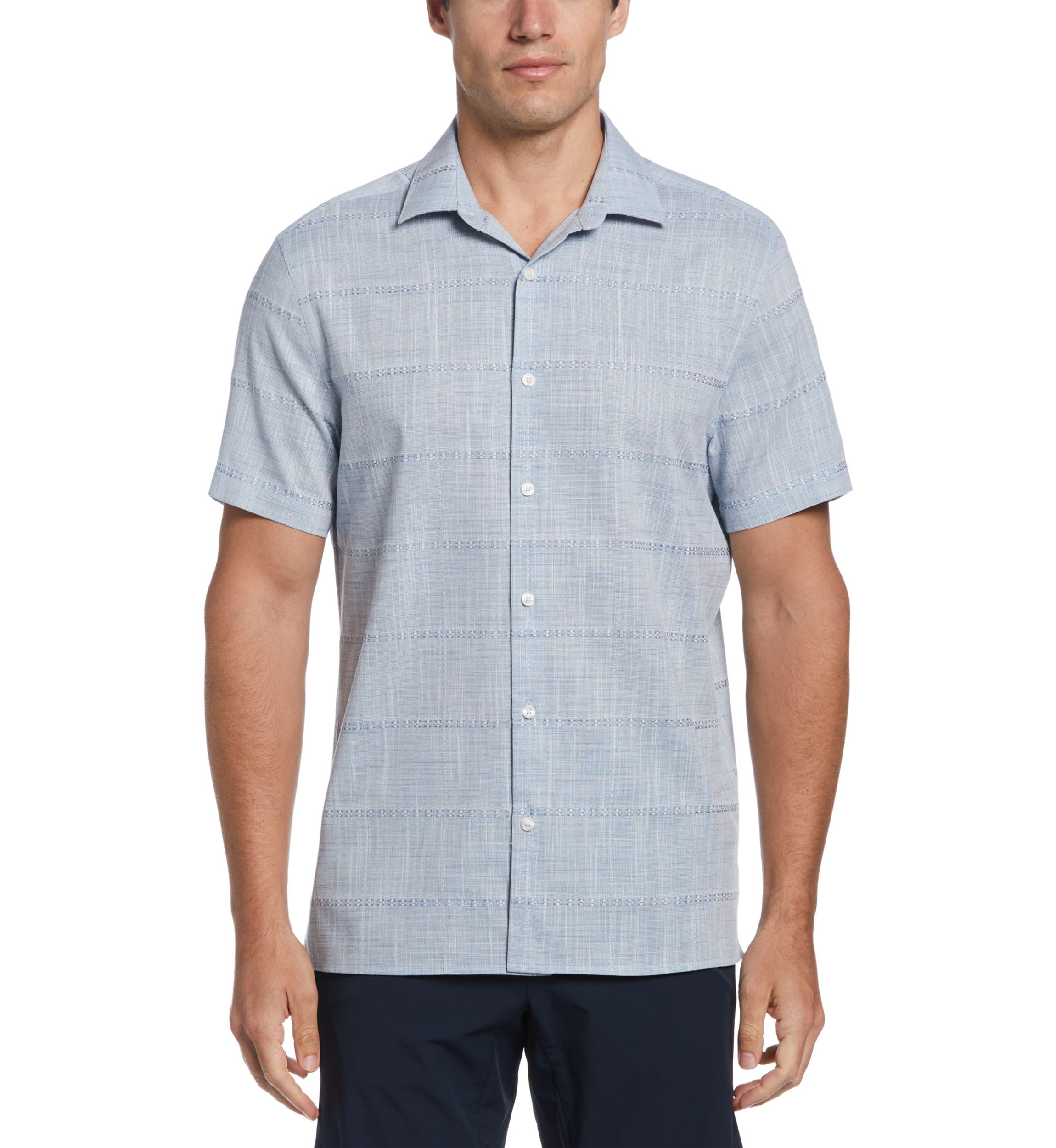 Mens Linen-Like Textured Plaid Shirt
