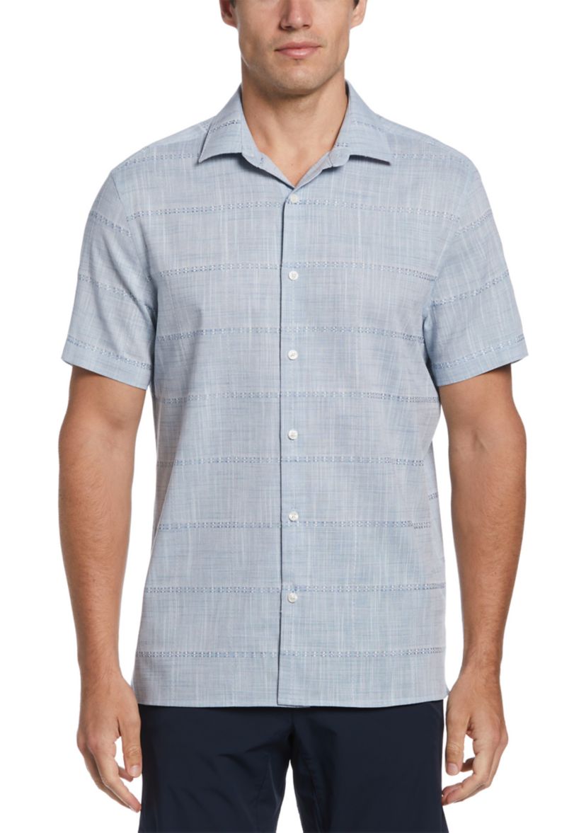 Mens Linen-Like Textured Plaid Shirt