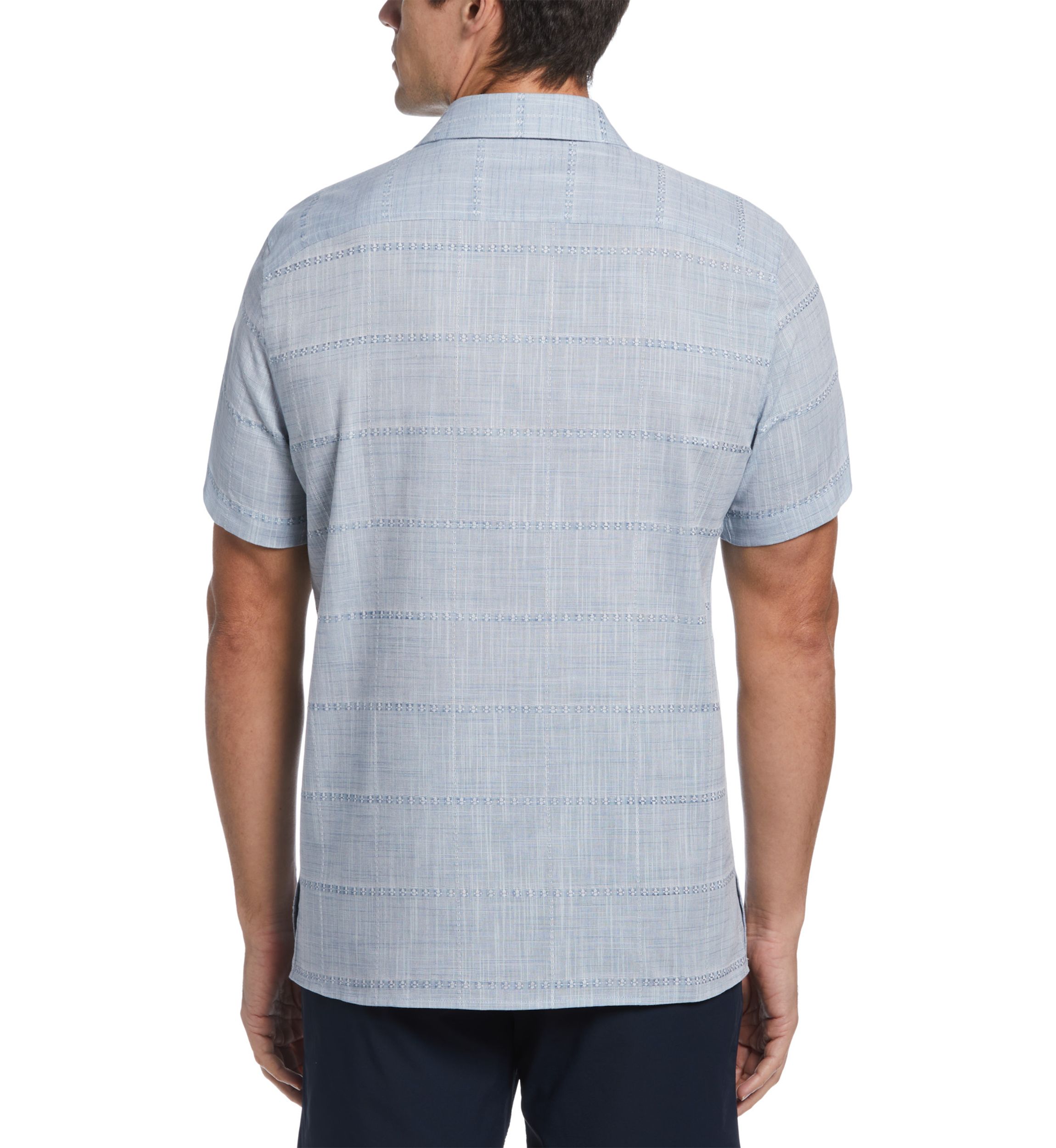 Mens Linen-Like Textured Plaid Shirt