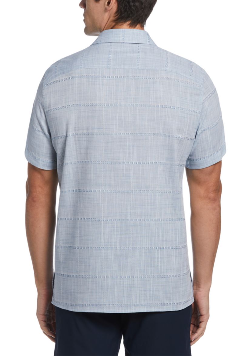 Mens Linen-Like Textured Plaid Shirt