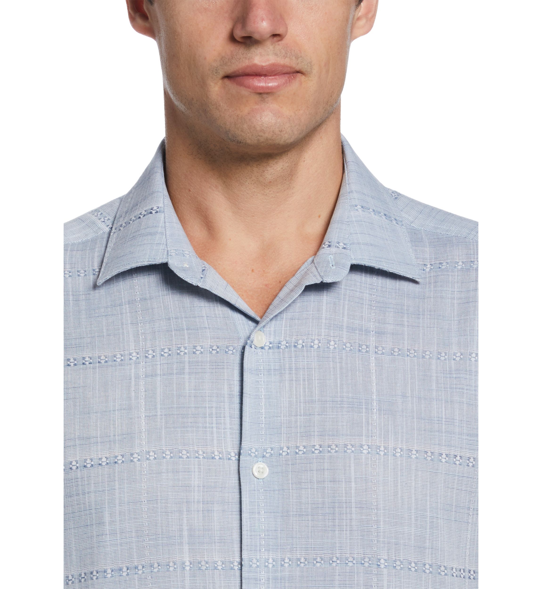 Mens Linen-Like Textured Plaid Shirt