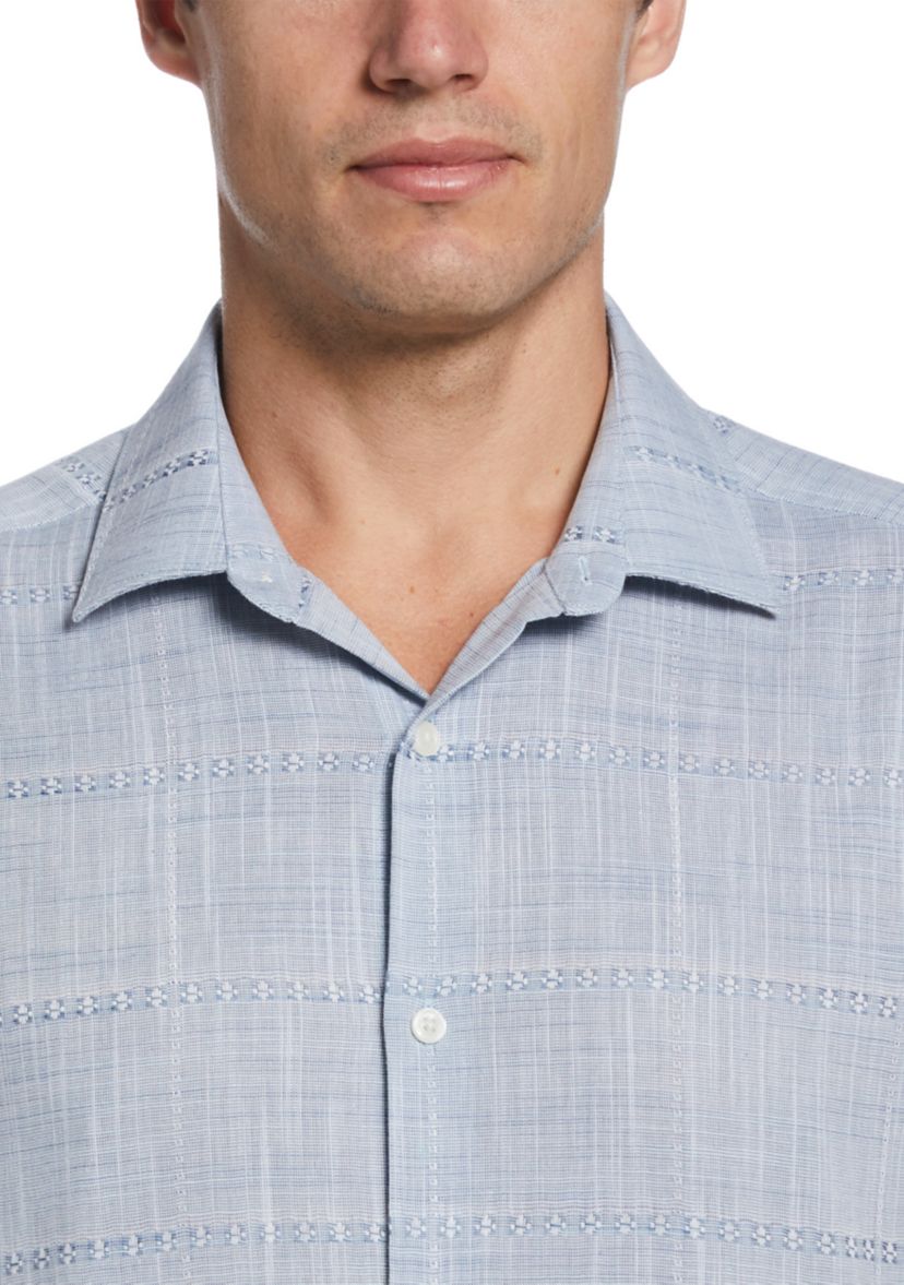 Mens Linen-Like Textured Plaid Shirt