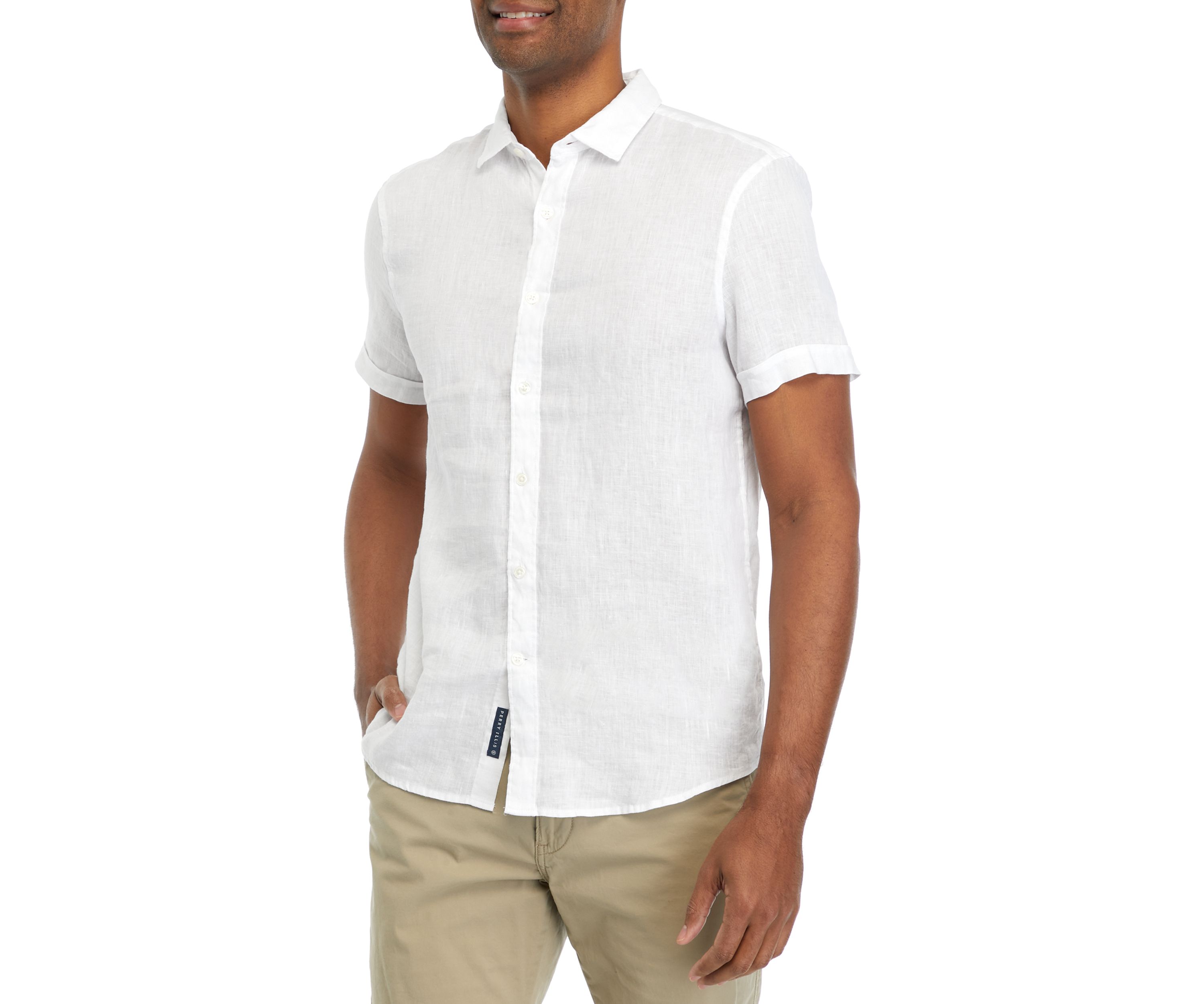 Mens Short Sleeve Solid Linen Woven Shirt